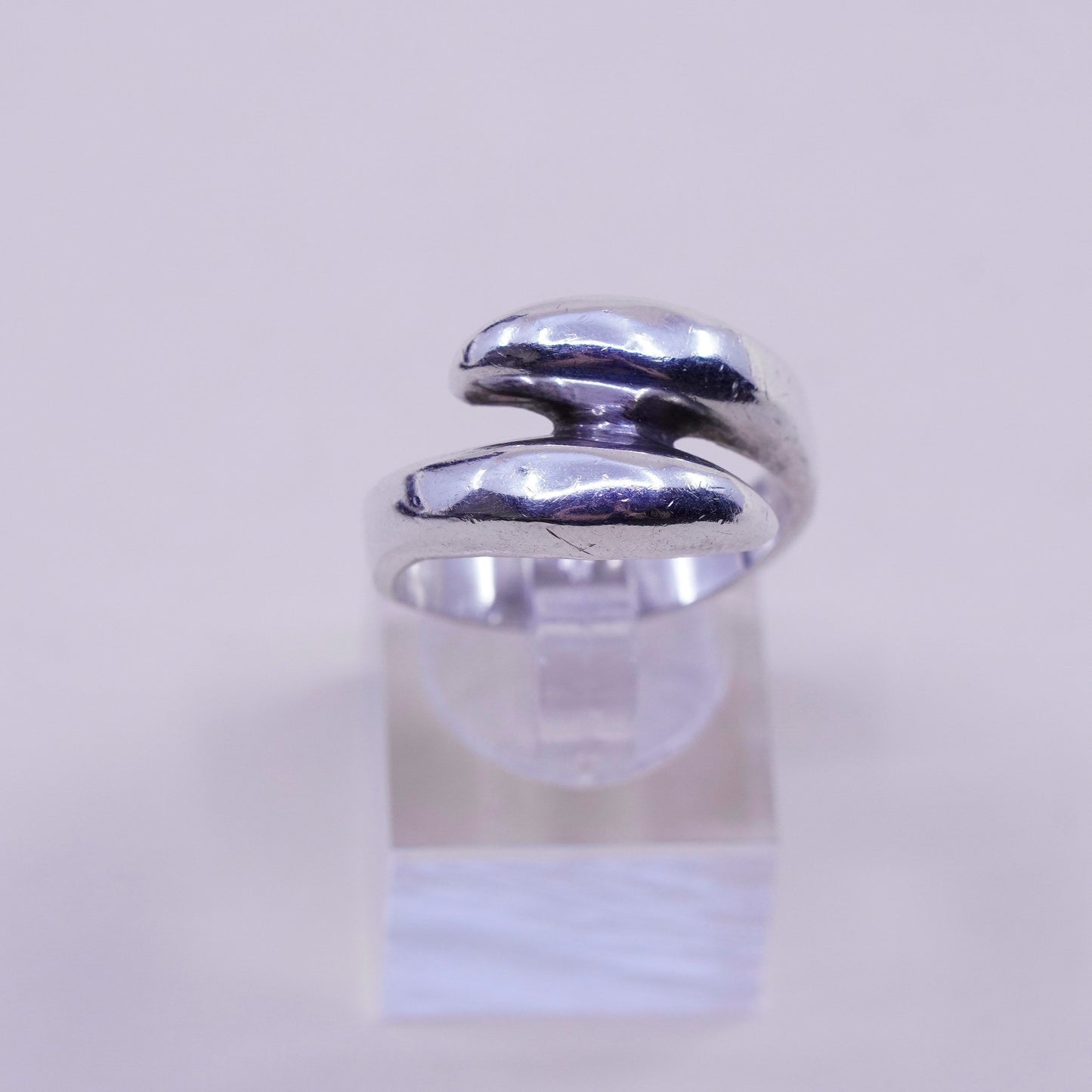 Size 8.5, vintage Sterling silver handmade statement ring, 925 ribbed band