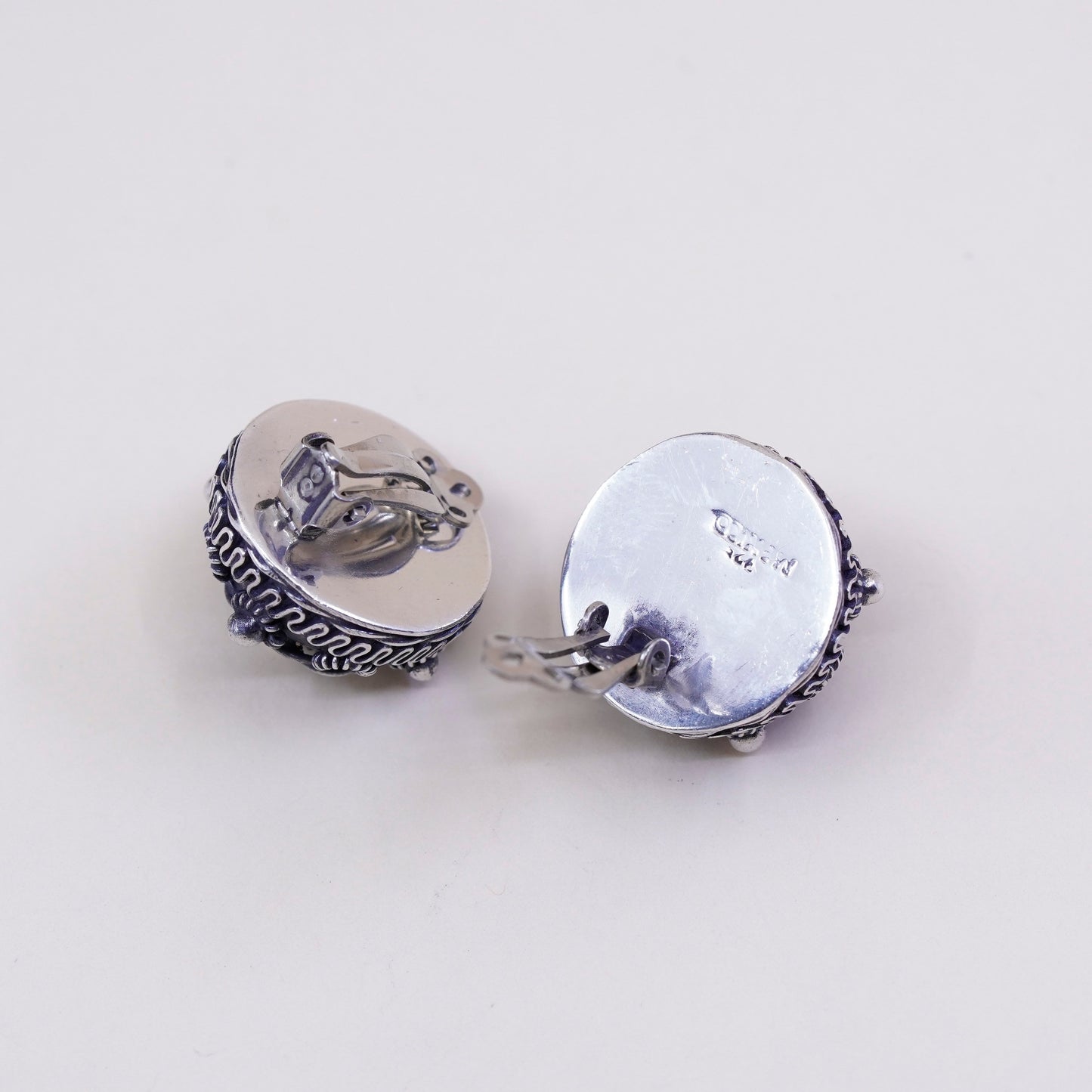 vintage sterling silver handmade earrings, 925 clip on with filigree and beads