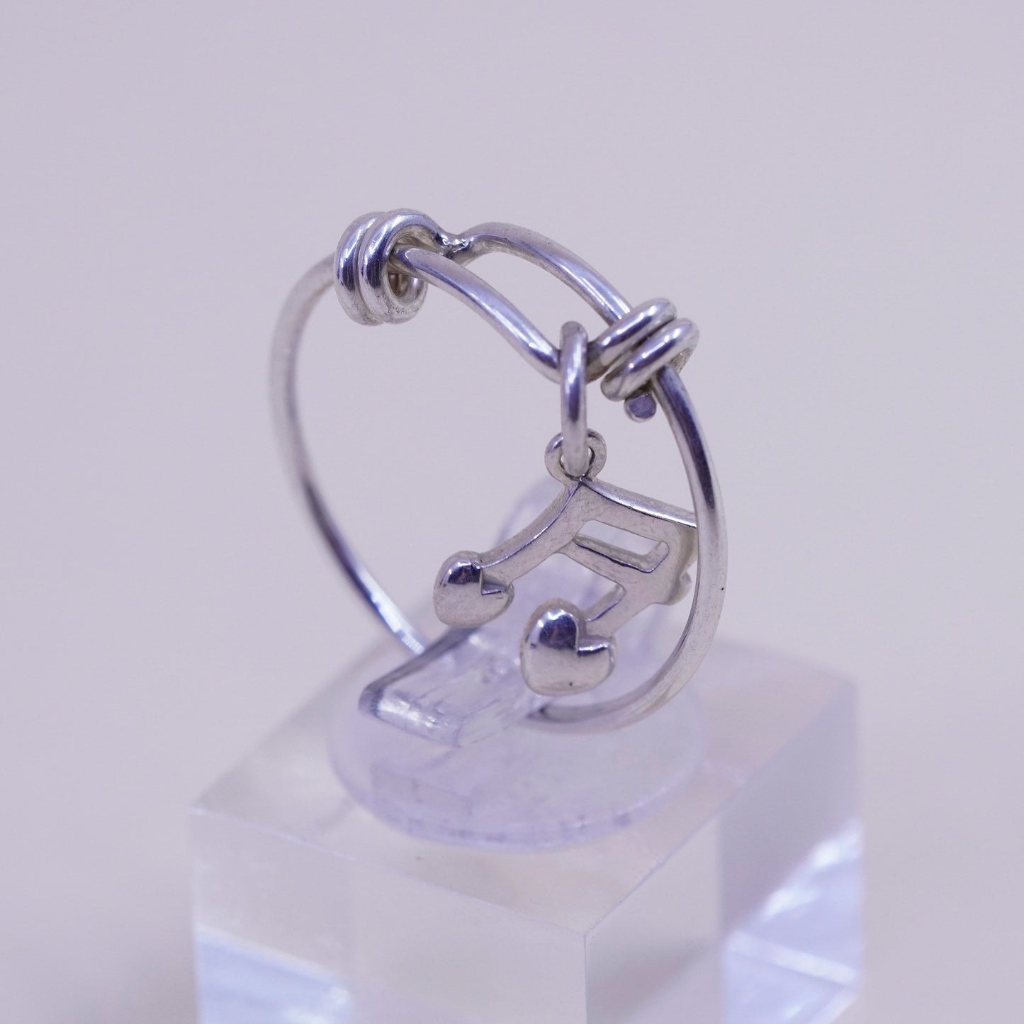 Size adjustable, vintage sterling silver handmade ring with music symbol