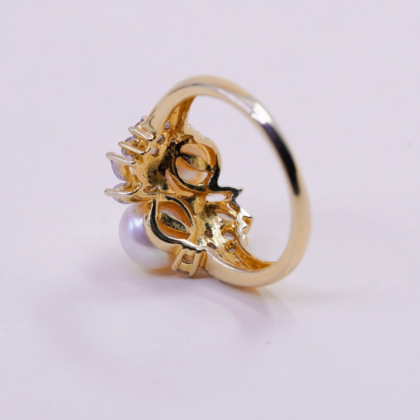 Size 7, vermeil gold filled sterling 925 silver engagement ring with pearl cz