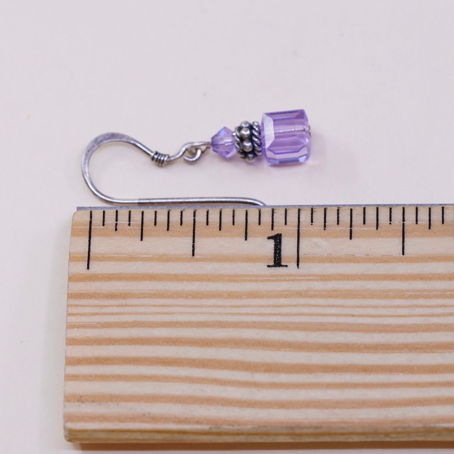vtg Sterling silver handmade earrings, 925 with pink crystal, stamped 925