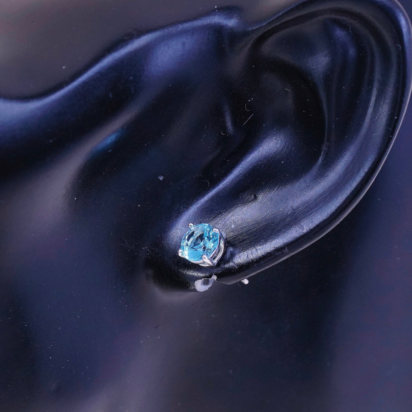 sterling silver earrings with blue topaz details, 925 silver studs, stamped 925