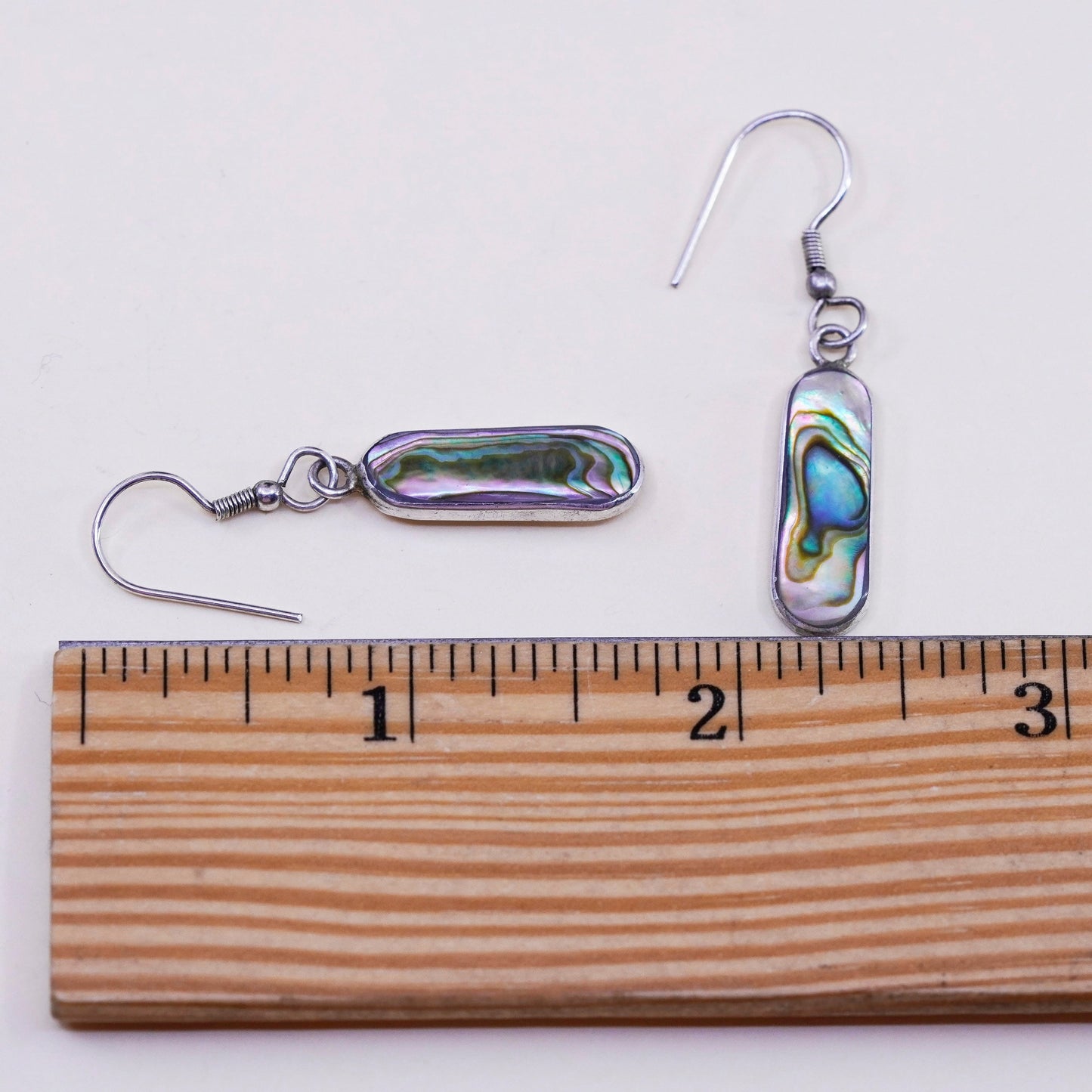 Vintage sterling silver handmade earrings, Mexico 925 rectangular with abalone