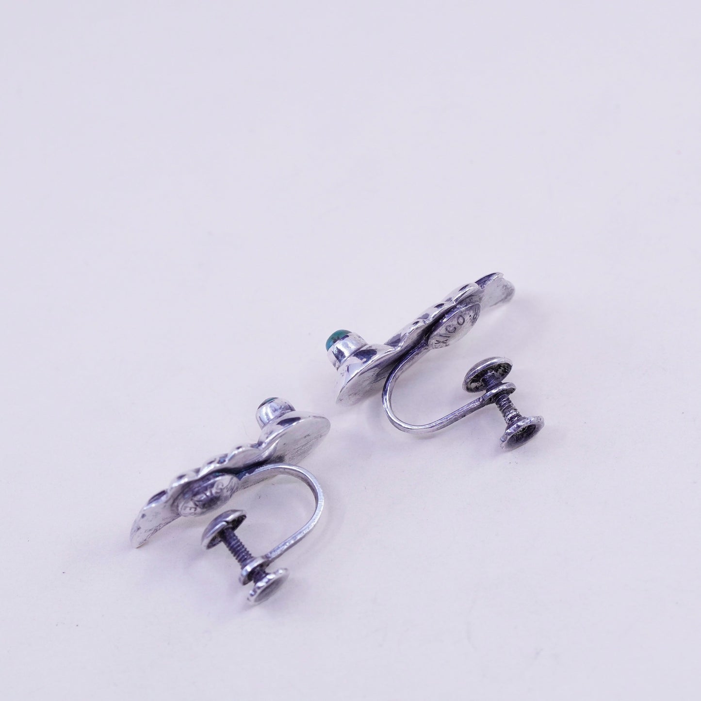 Native American navajo Sterling 925 silver screw back wing earrings turquoise