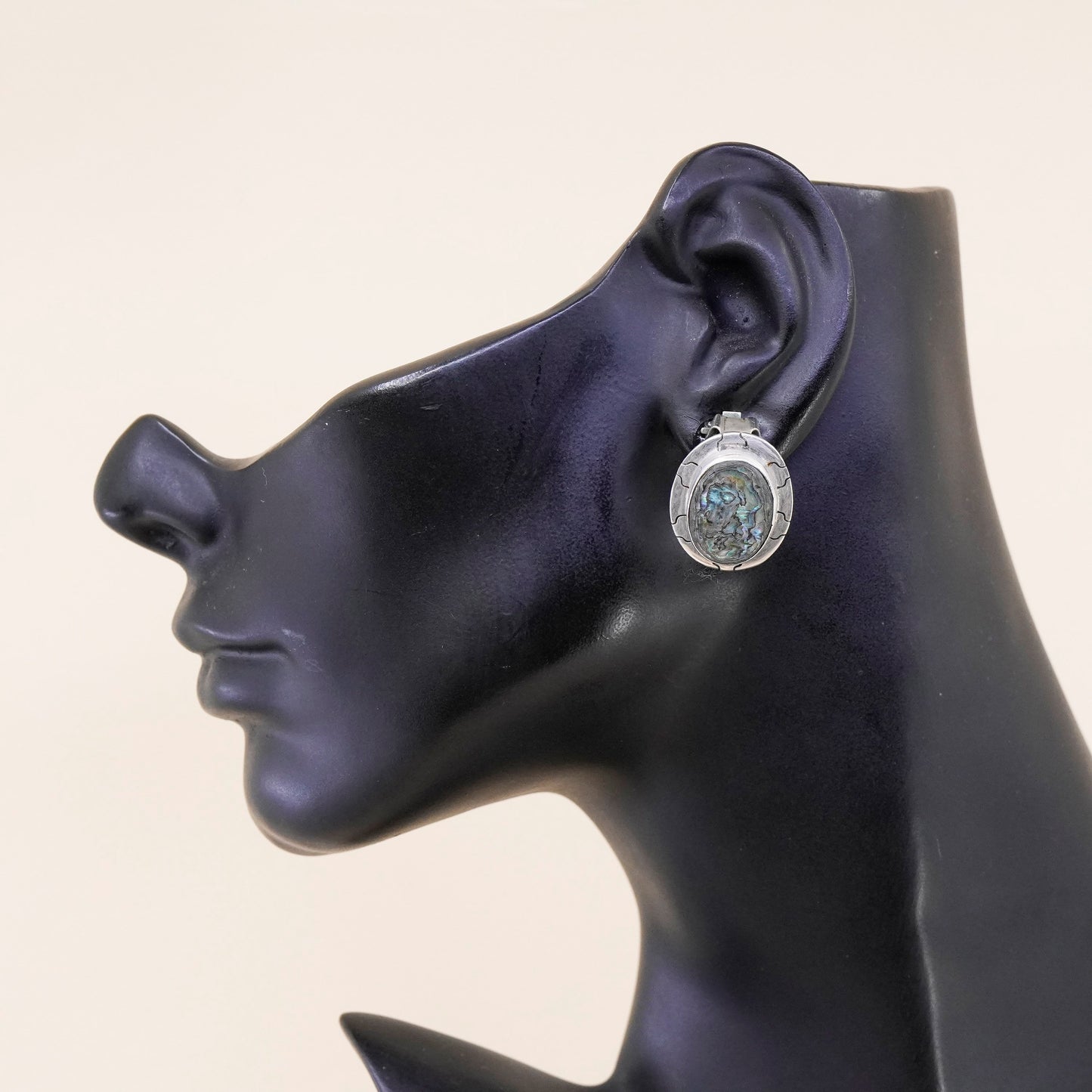 Vintage mexico Sterling 925 silver handmade clip on earrings with abalone