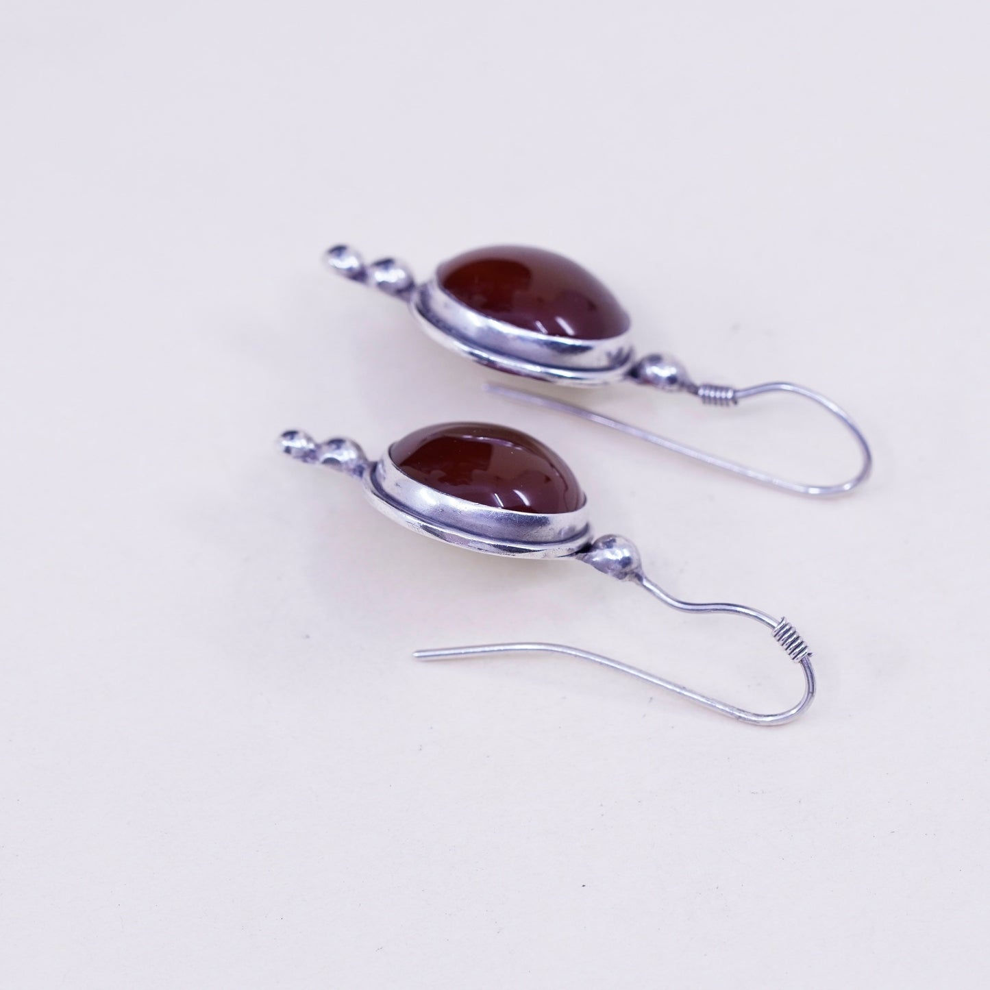 Vintage sterling 925 silver handmade earrings with circle carnelian