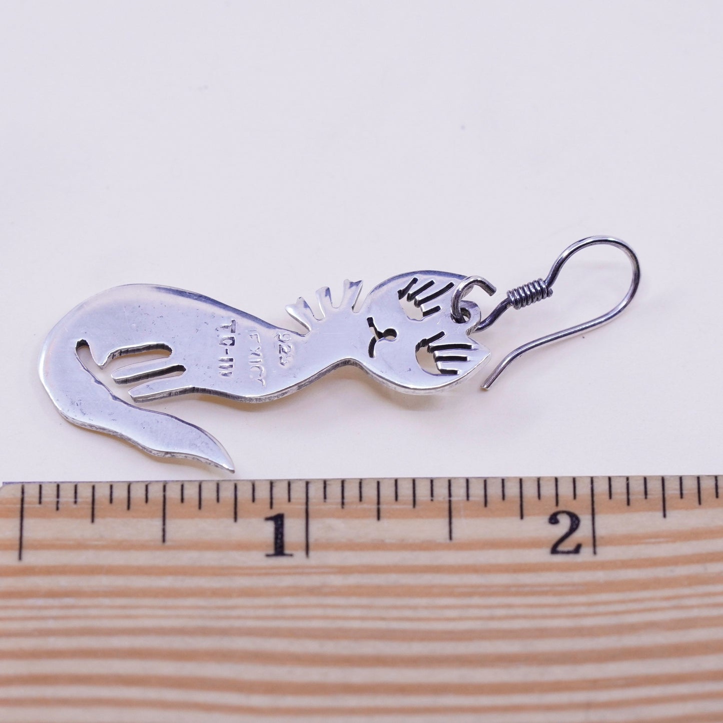 Vintage Sterling silver handmade earrings, Mexico 925 cat dangles