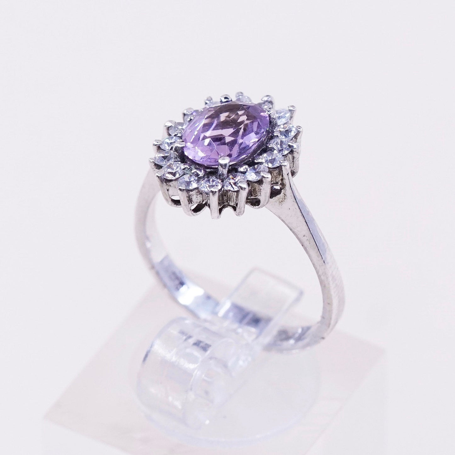 sz 5.75, vintage Sterling silver handmade cocktail ring, 925 w/ amethyst N Cz
