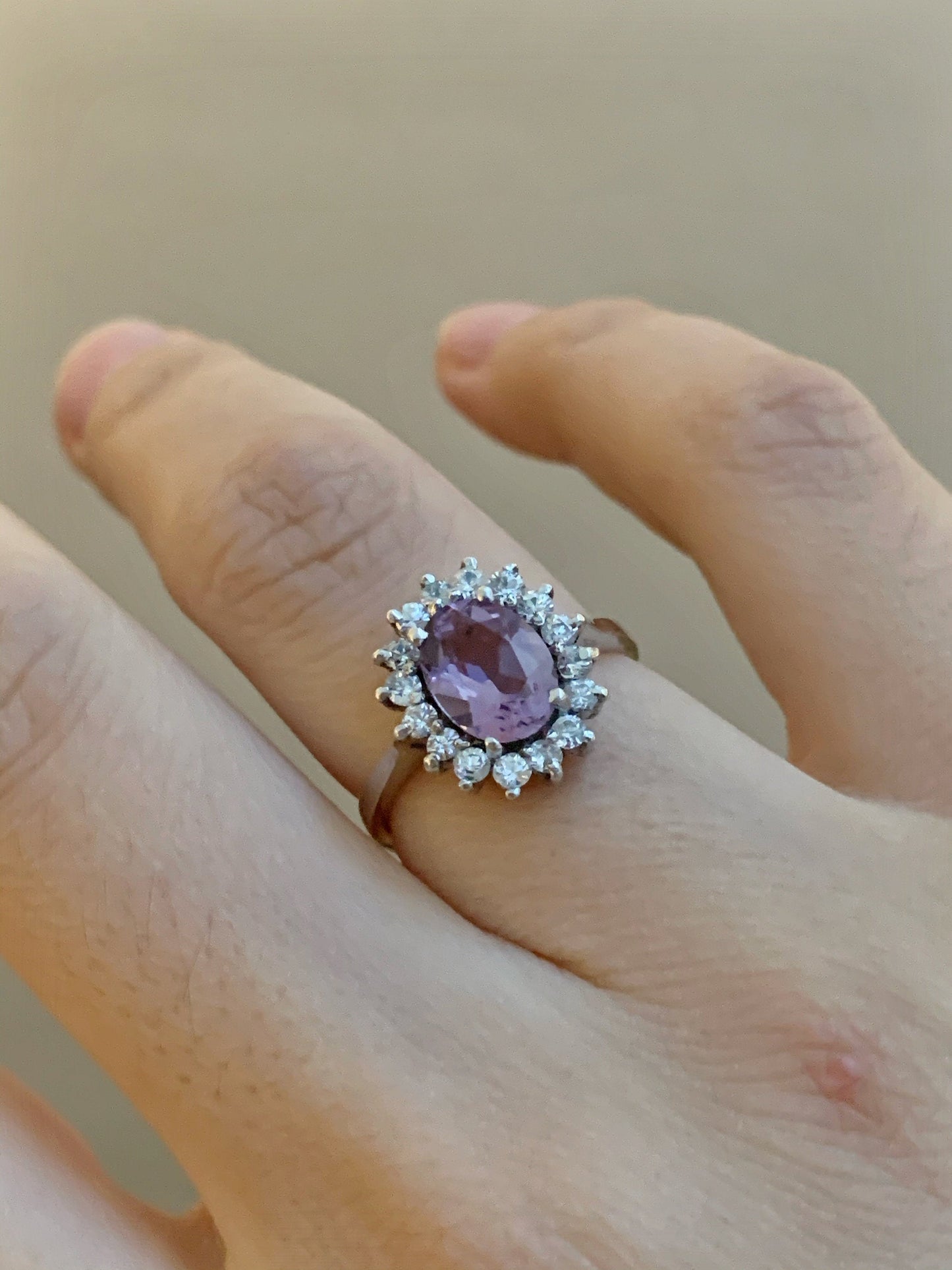 sz 5.75, vintage Sterling silver handmade cocktail ring, 925 w/ amethyst N Cz