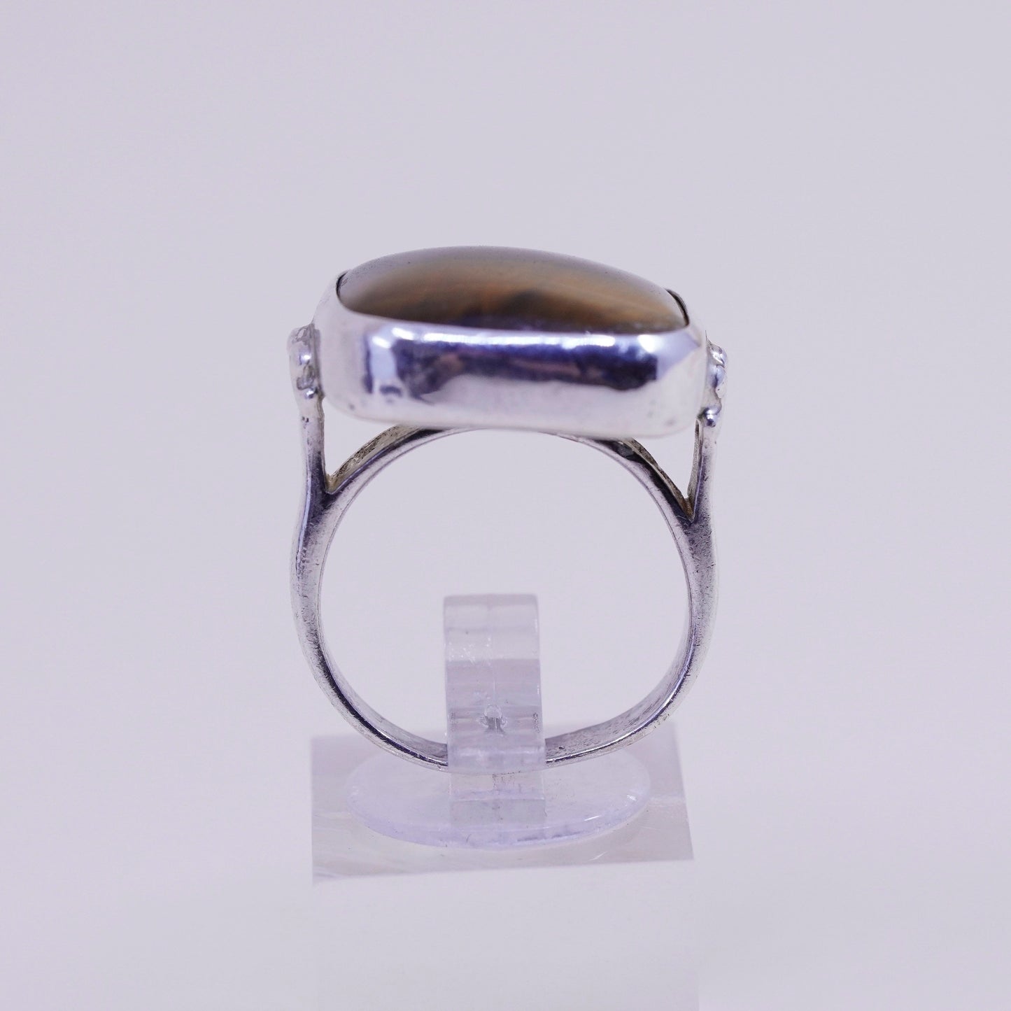 Size 7, Vintage sterling silver ring, handmade 925 band square golden tiger eye