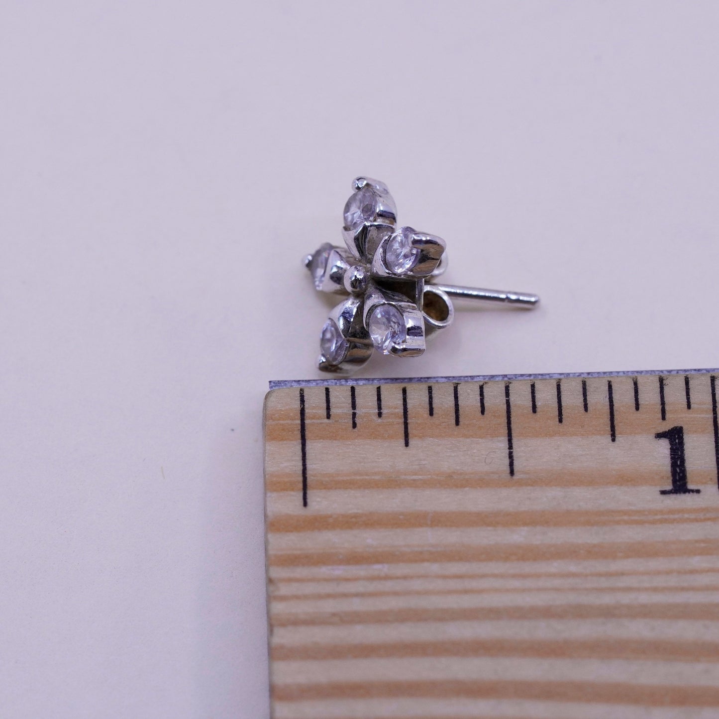 Vintage Sterling silver handmade earrings, 925 flower studs with cz