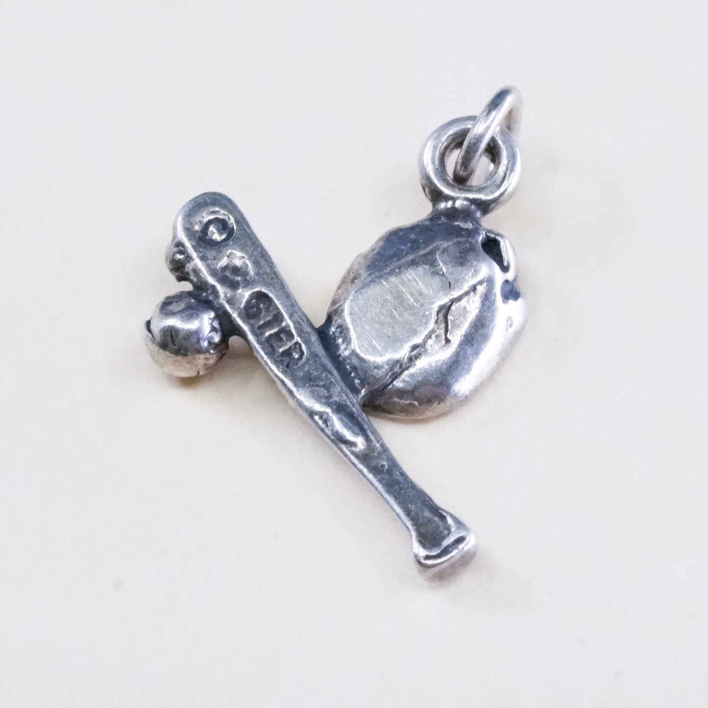 Vintage sterling silver handmade charm, 925 silver baseball pendant