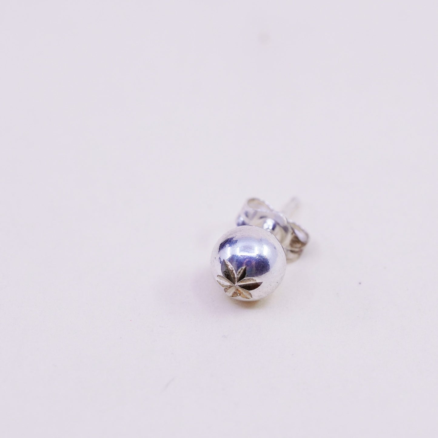 5mm, Vintage sterling silver sphere studs, handmade 925 earrings with star