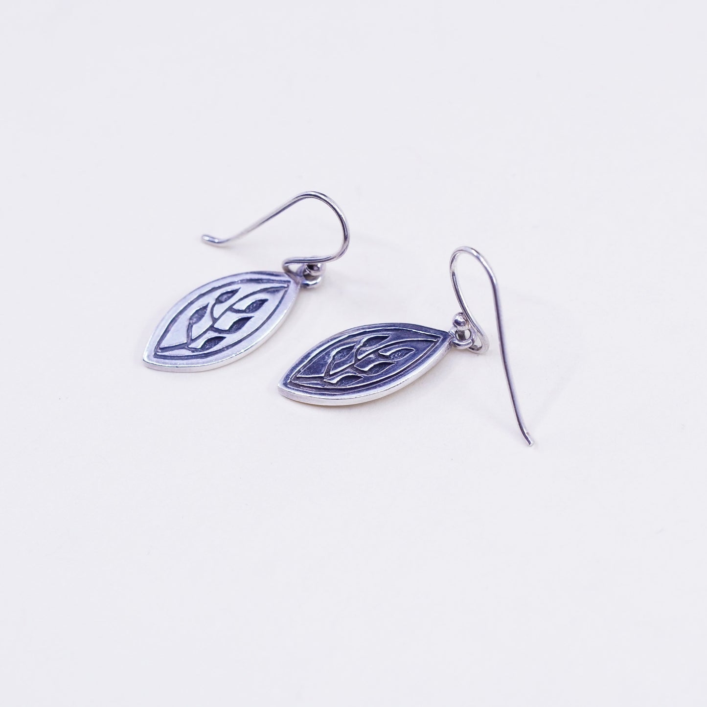 Vintage Sterling silver handmade earrings, 925 leaf dangles