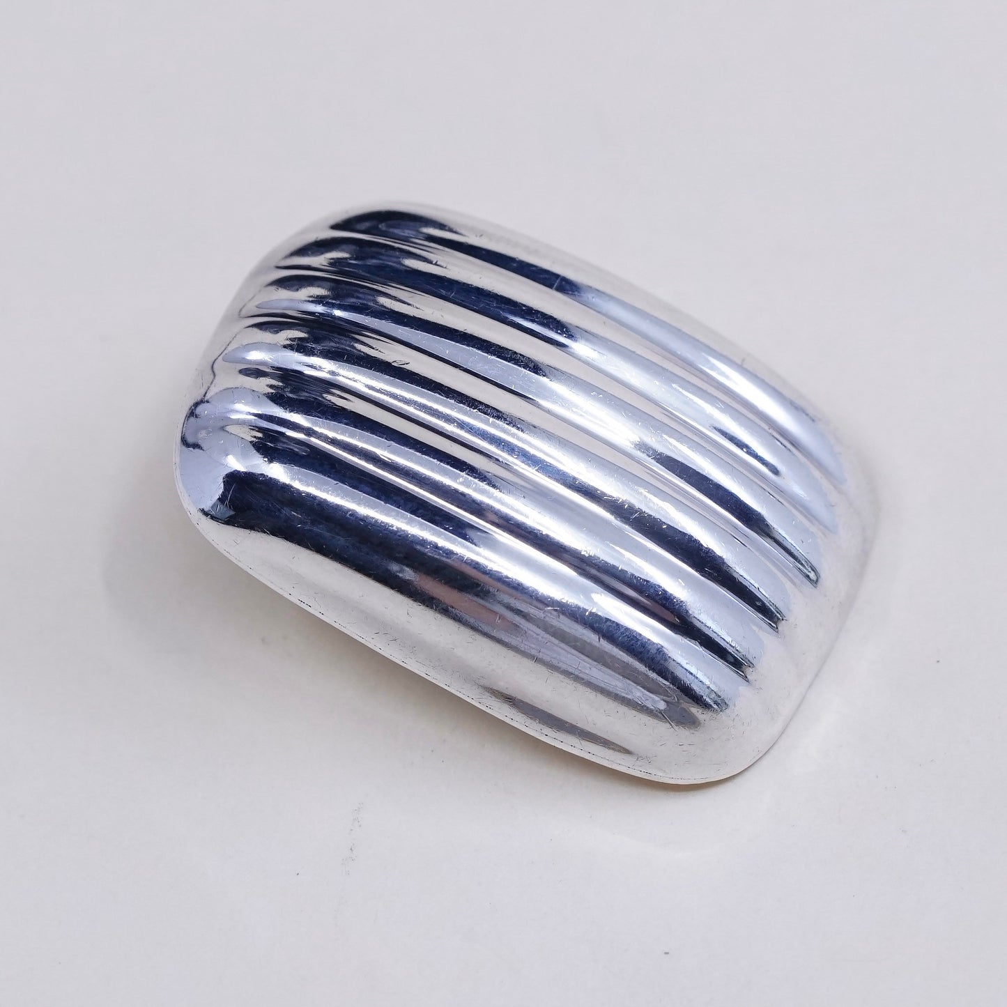 vintage Modern handmade Sterling clip on, Mexico 925 silver Ribbed earrings
