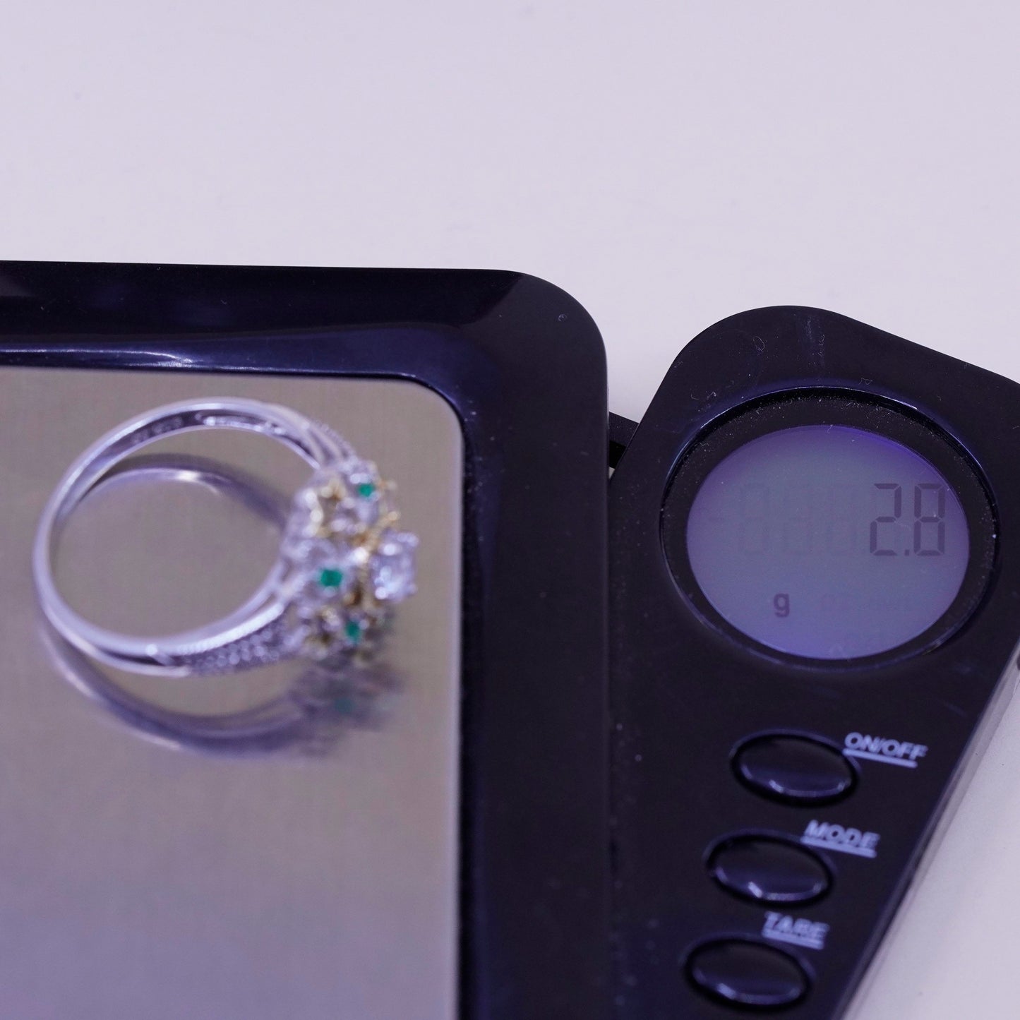 Size 9.25, vtg sterling 925 silver filigree engagement ring with peridot and cz