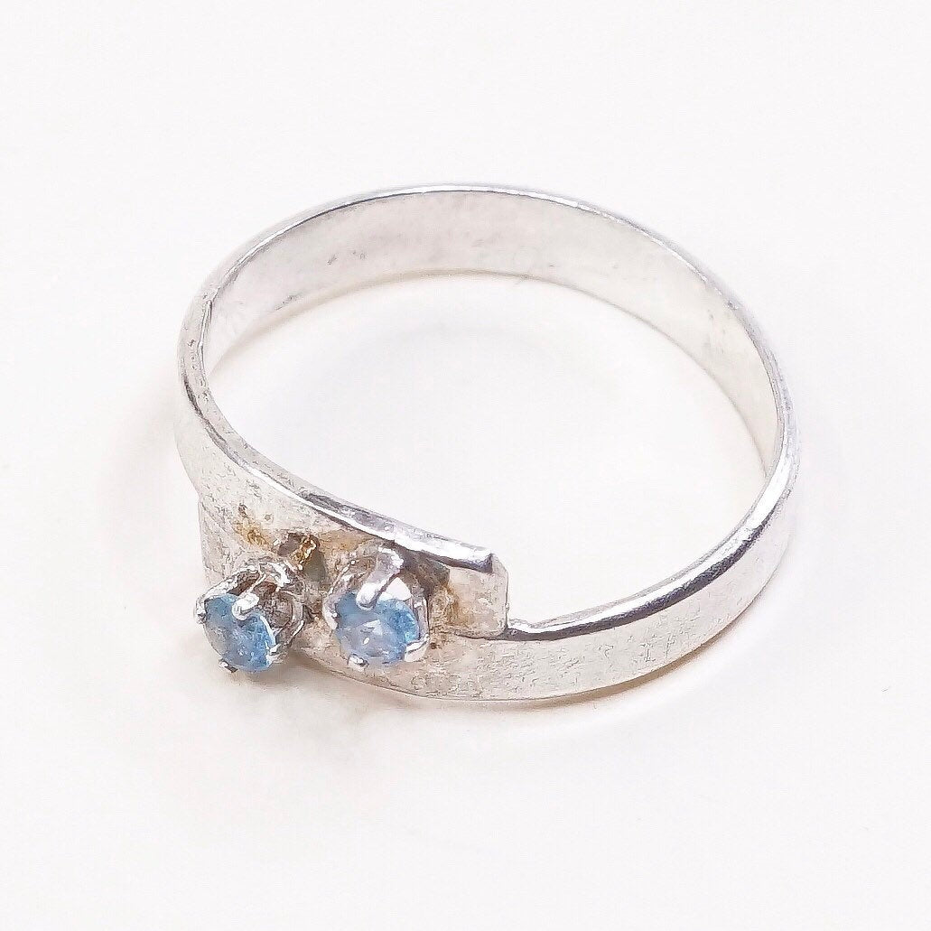 Size 9, vtg sterling silver handmade ring, 925 with blue topaz