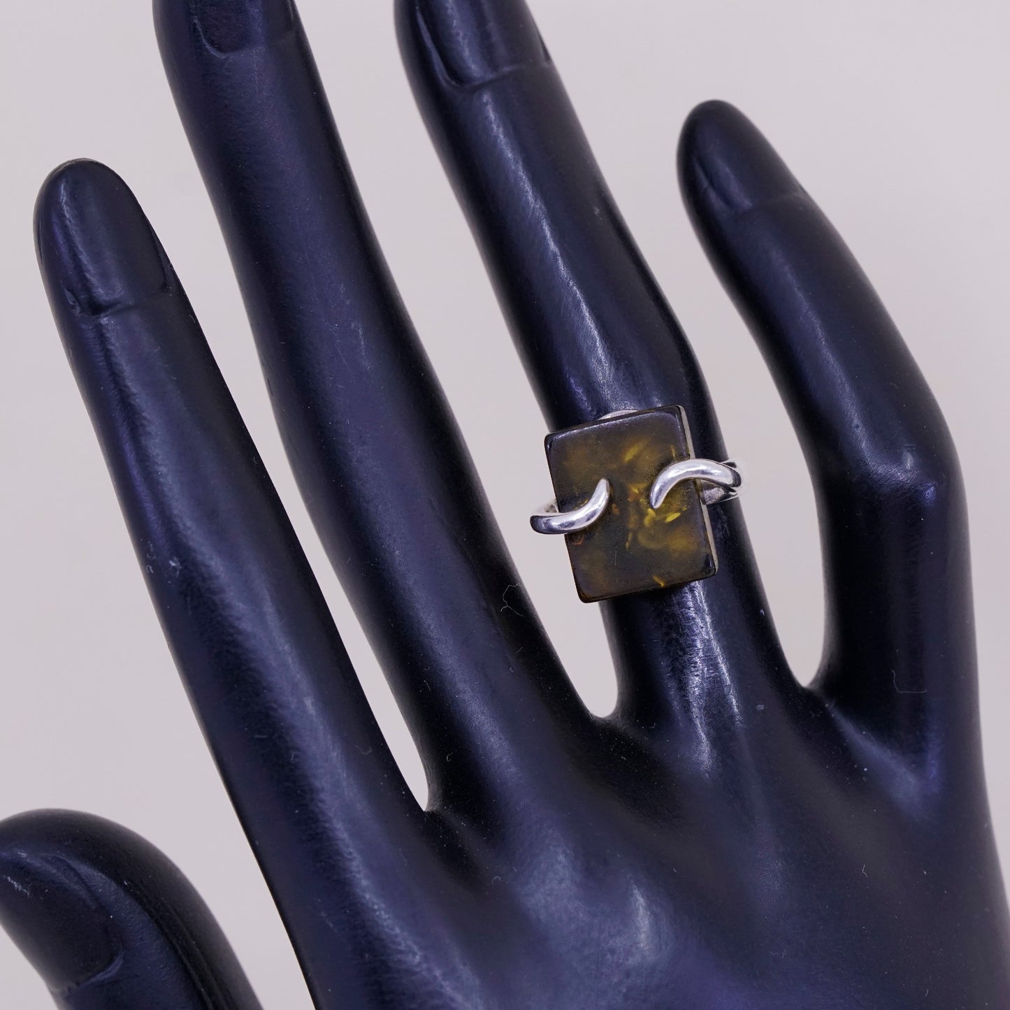 Size 3.25, Vintage sterling silver handmade ring, Mexico 925 with Amber