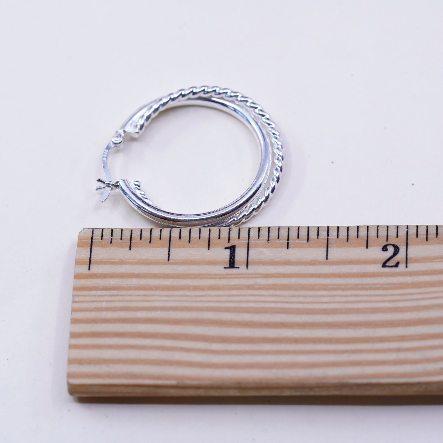 1.25”, Vintage sterling silver loop earrings, entwined twisted primitive hoops