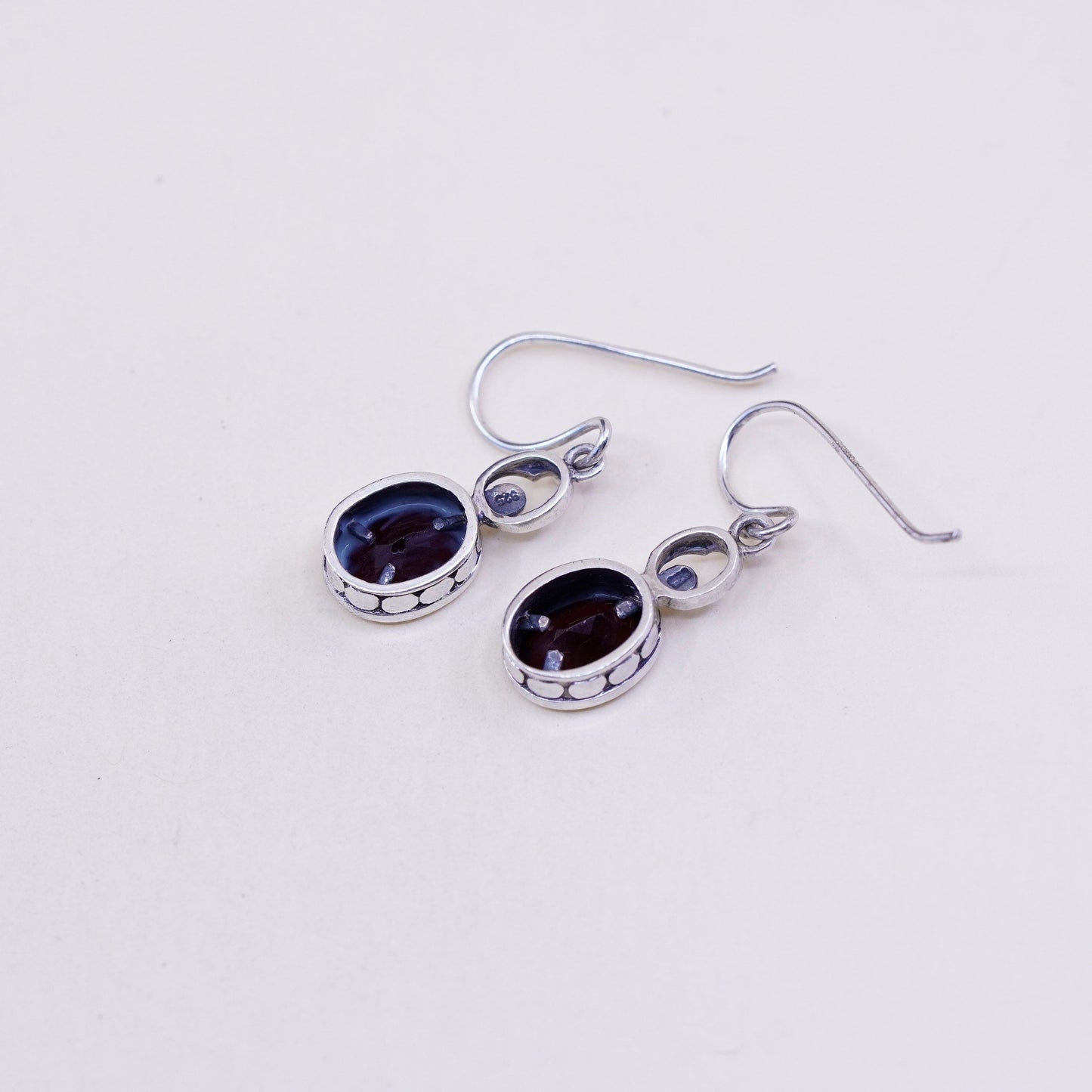 Vintage LUC sterling 925 silver handmade earrings with ruby and bead around