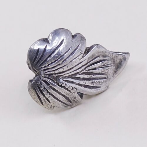 Vtg 925 Silver Handmade Screw Back Earrings Leaf Wings, Stamped Sterling