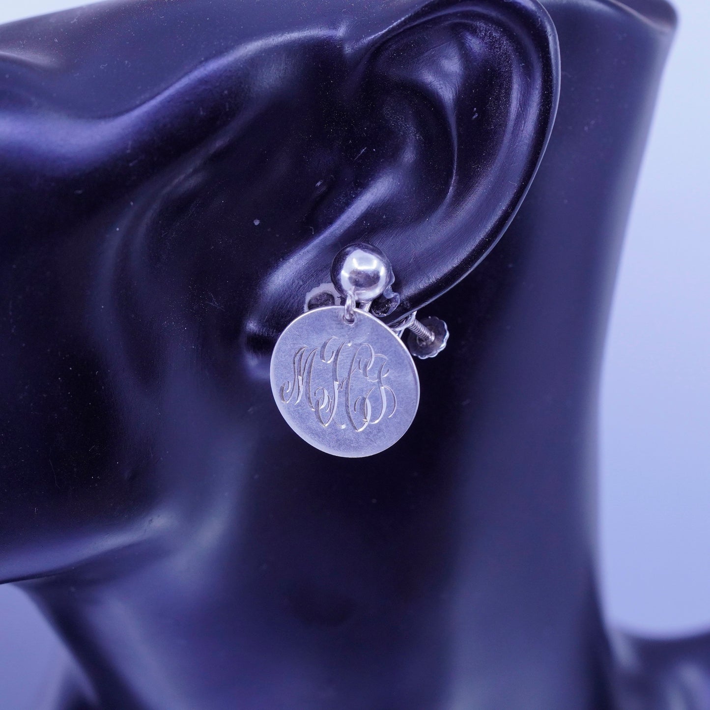 modern admark Sterling 925 silver handmade earrings, screw back round dangled