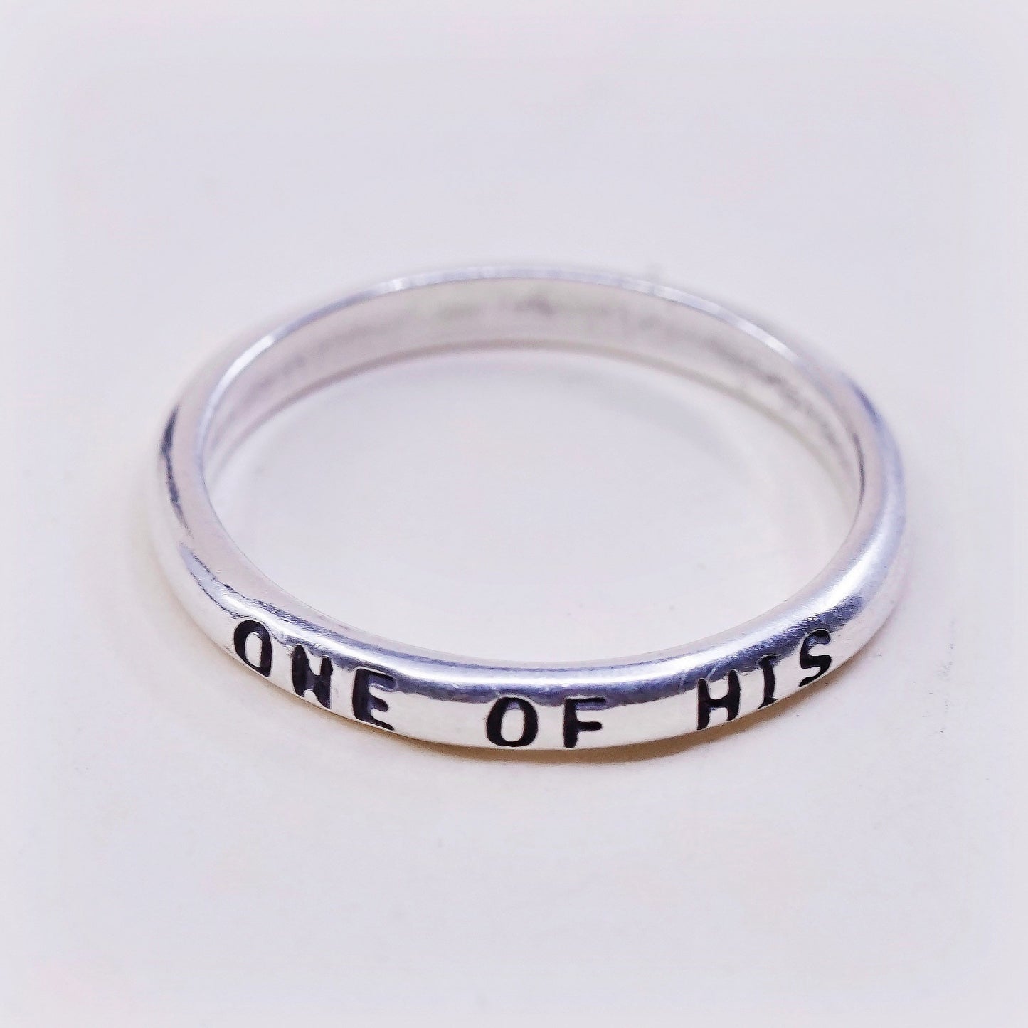Size 8.25, vtg WJ sterling 925 silver handmade ring band embossed “one of his”
