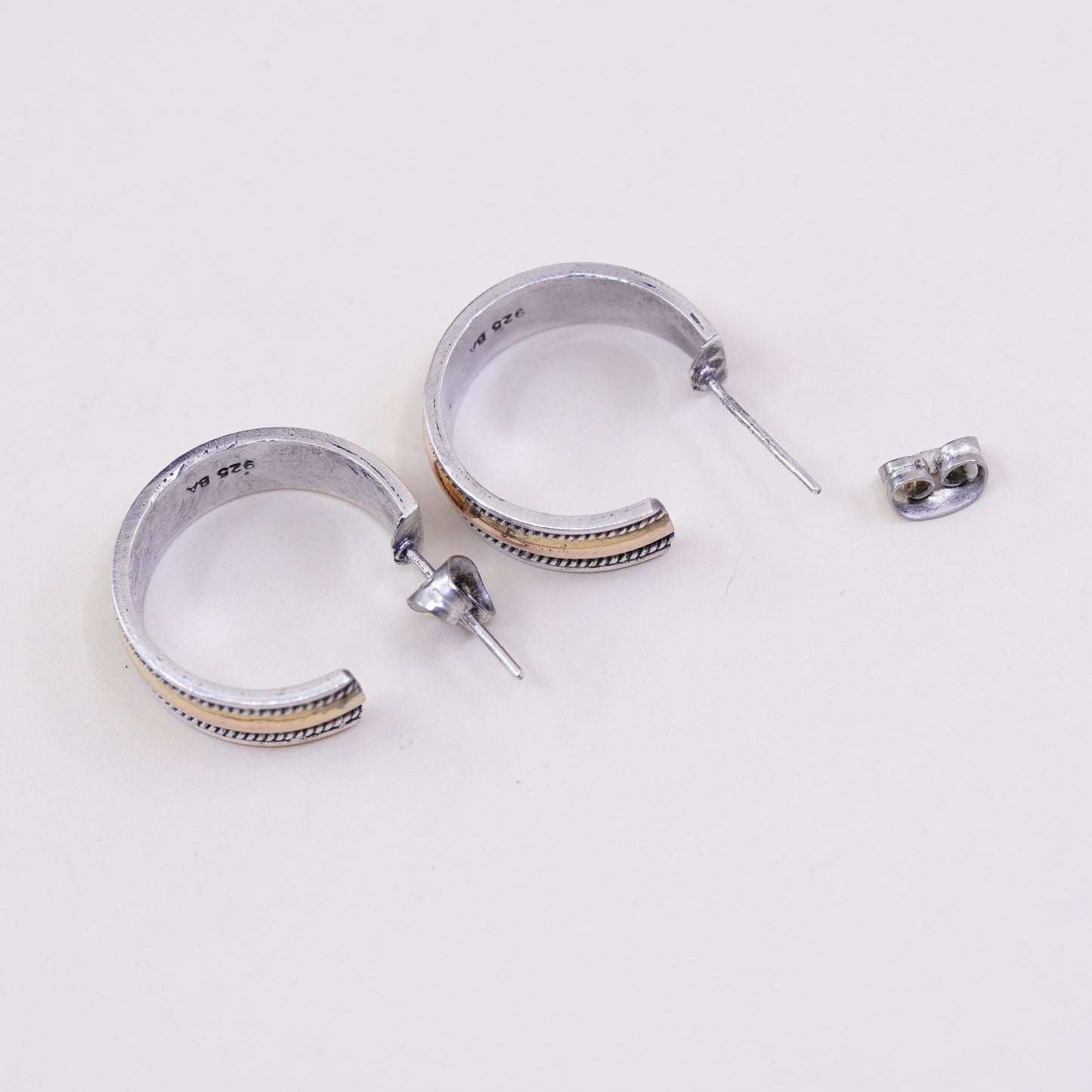 0.75”, BA Suarti 14K gold accent sterling 925 silver earrings, Huggie hoops