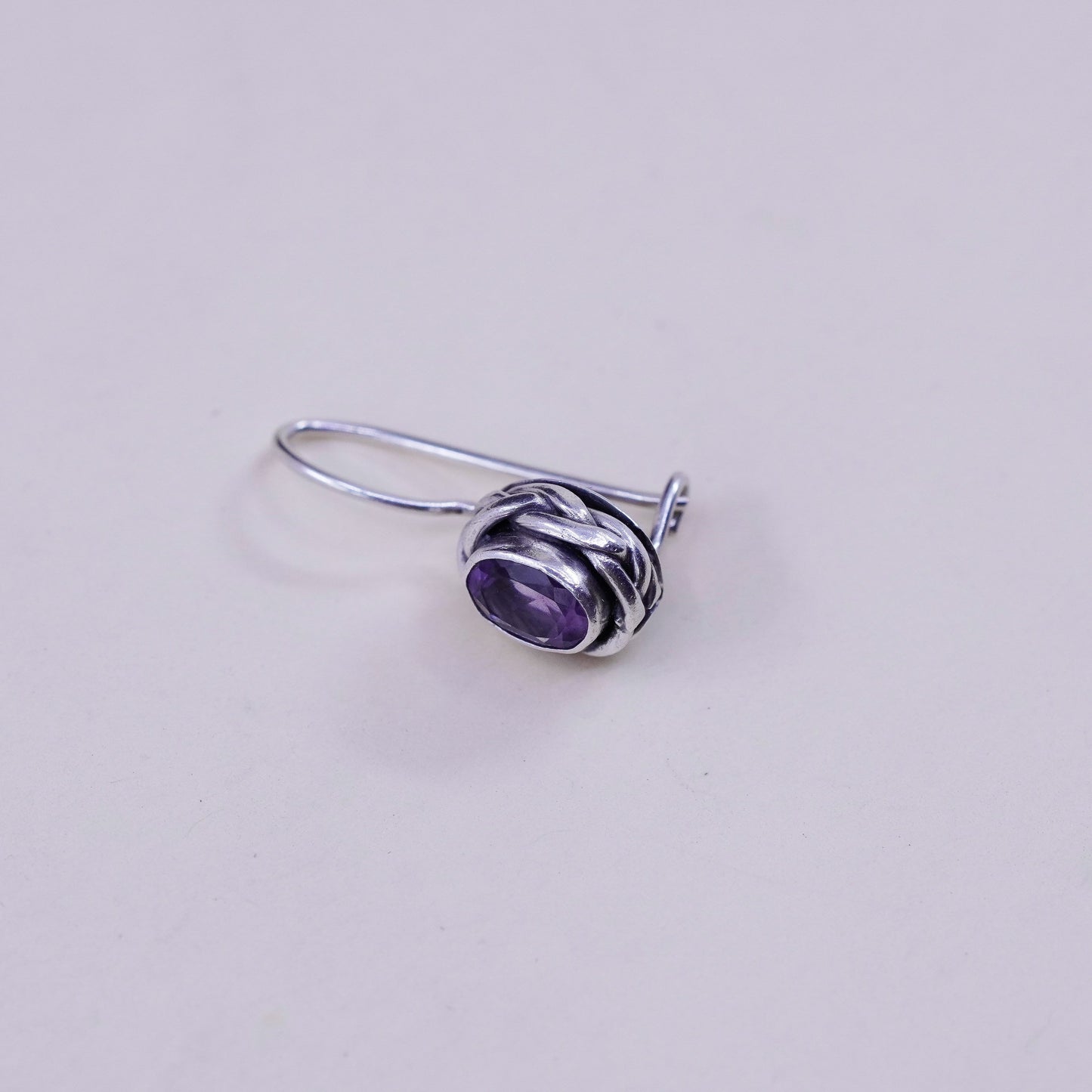 Vintage sterling silver handmade earrings, 925 drops with amethyst