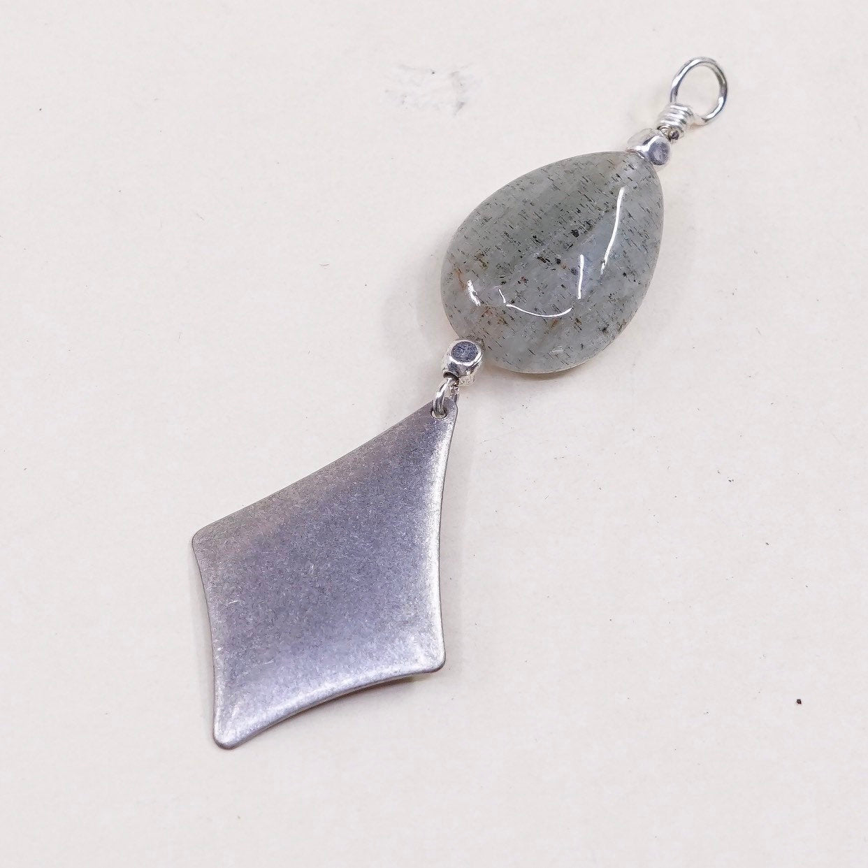 VTG sterling silver handmade modern pendant, 925 tag with jade