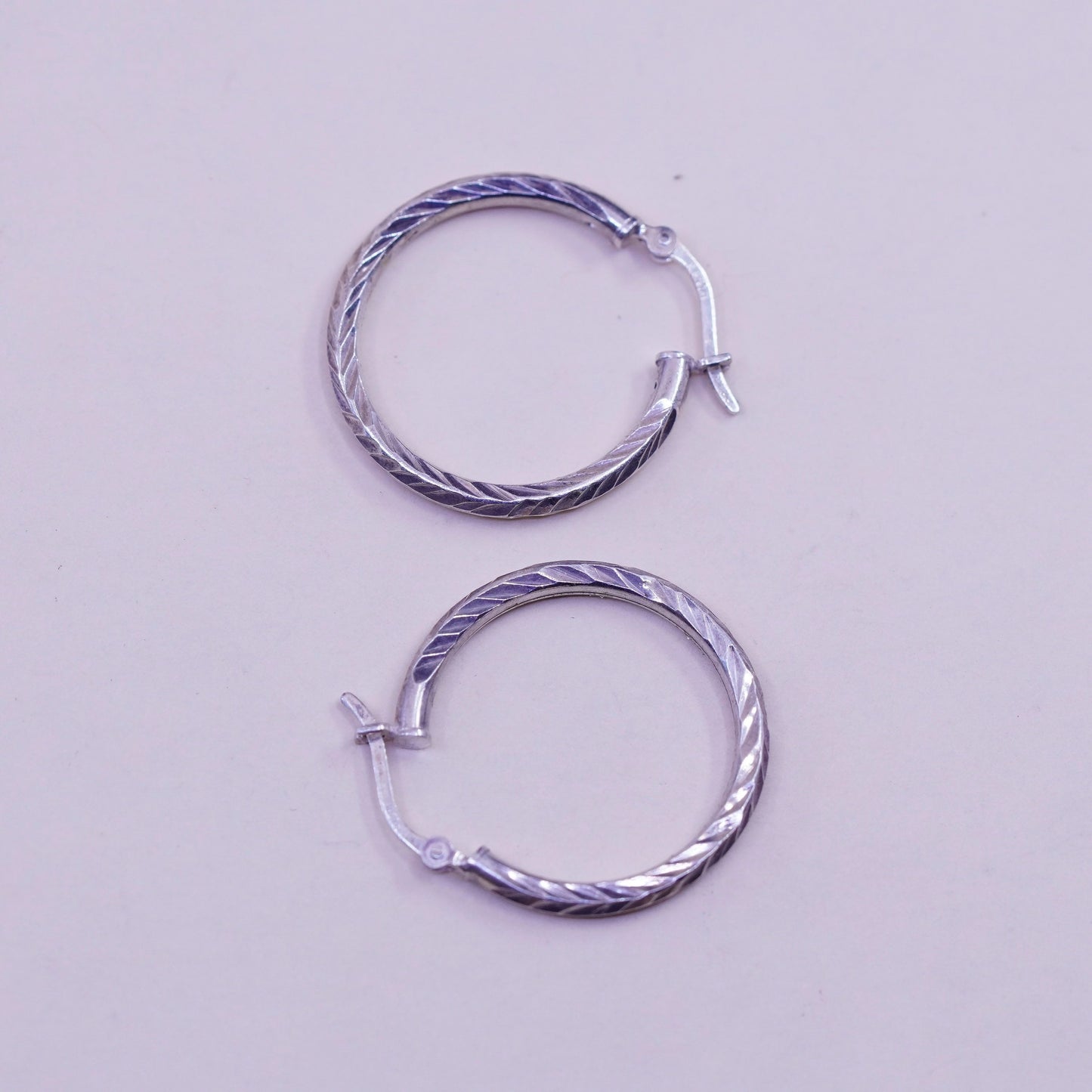 1”, vtg sterling silver loop earrings, textured fashion minimalist, 925 hoops