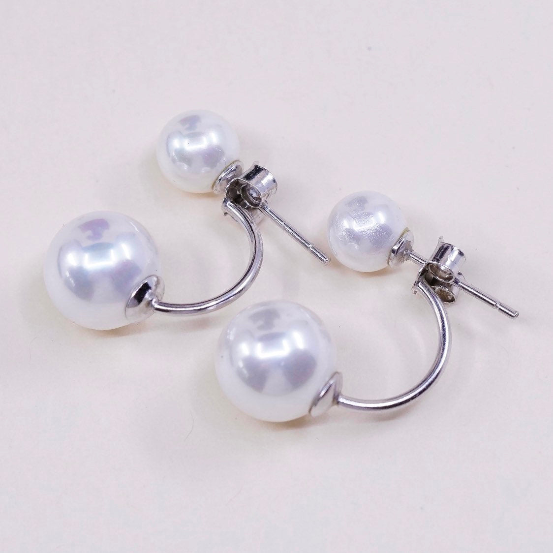 vtg Sterling silver handmade earrings, 925 silver with pearl drop, stamped 925