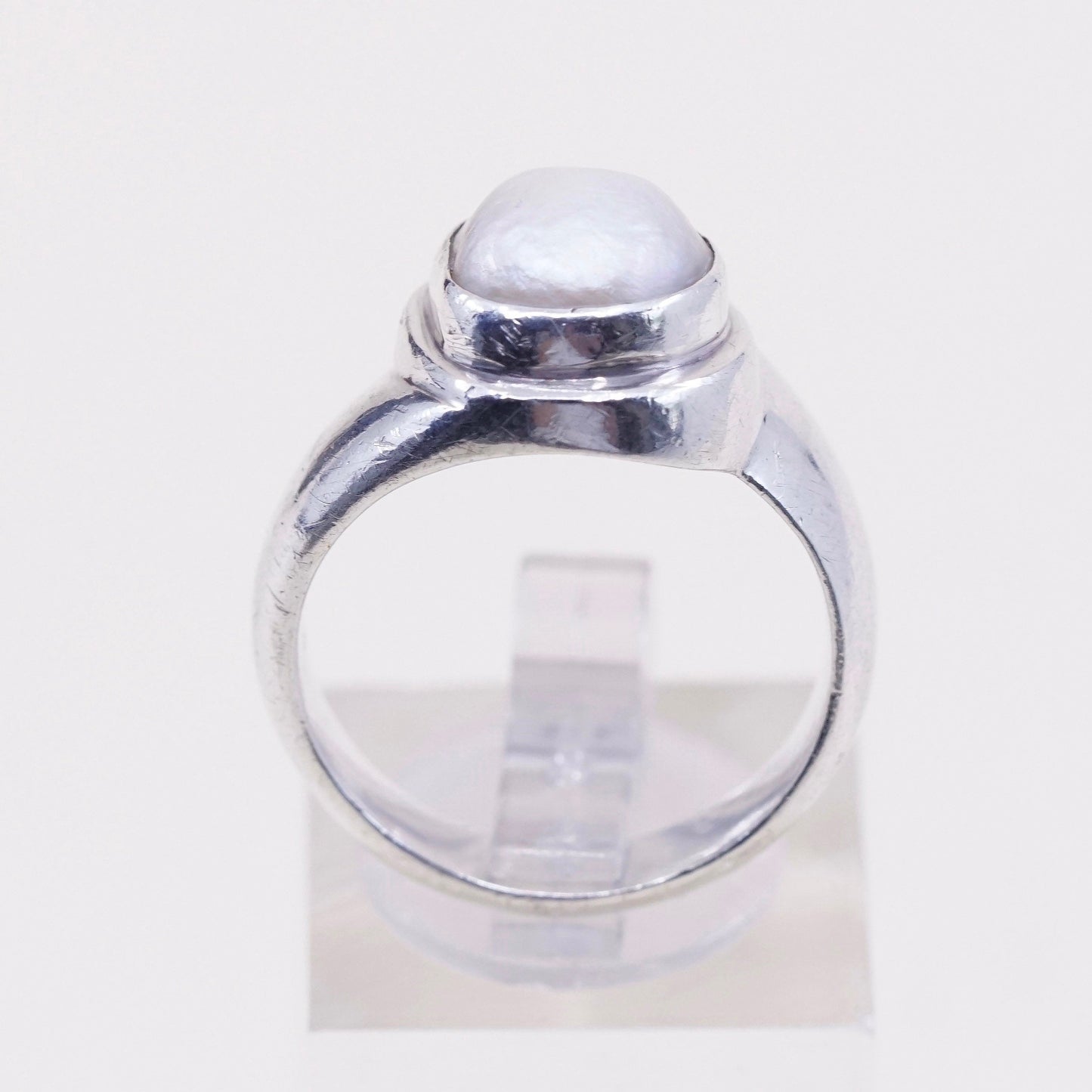sz 8.5, vtg Sterling silver handmade ring, modern 925 band w//th pearl