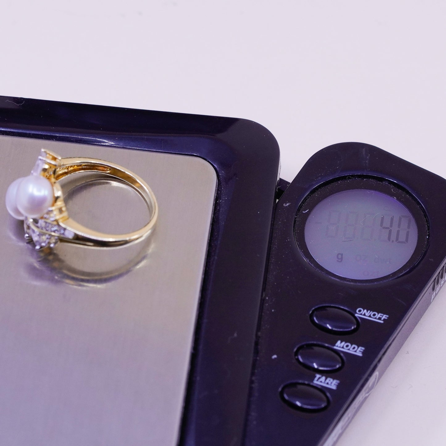 Size 7, vermeil gold filled sterling 925 silver engagement ring with pearl cz
