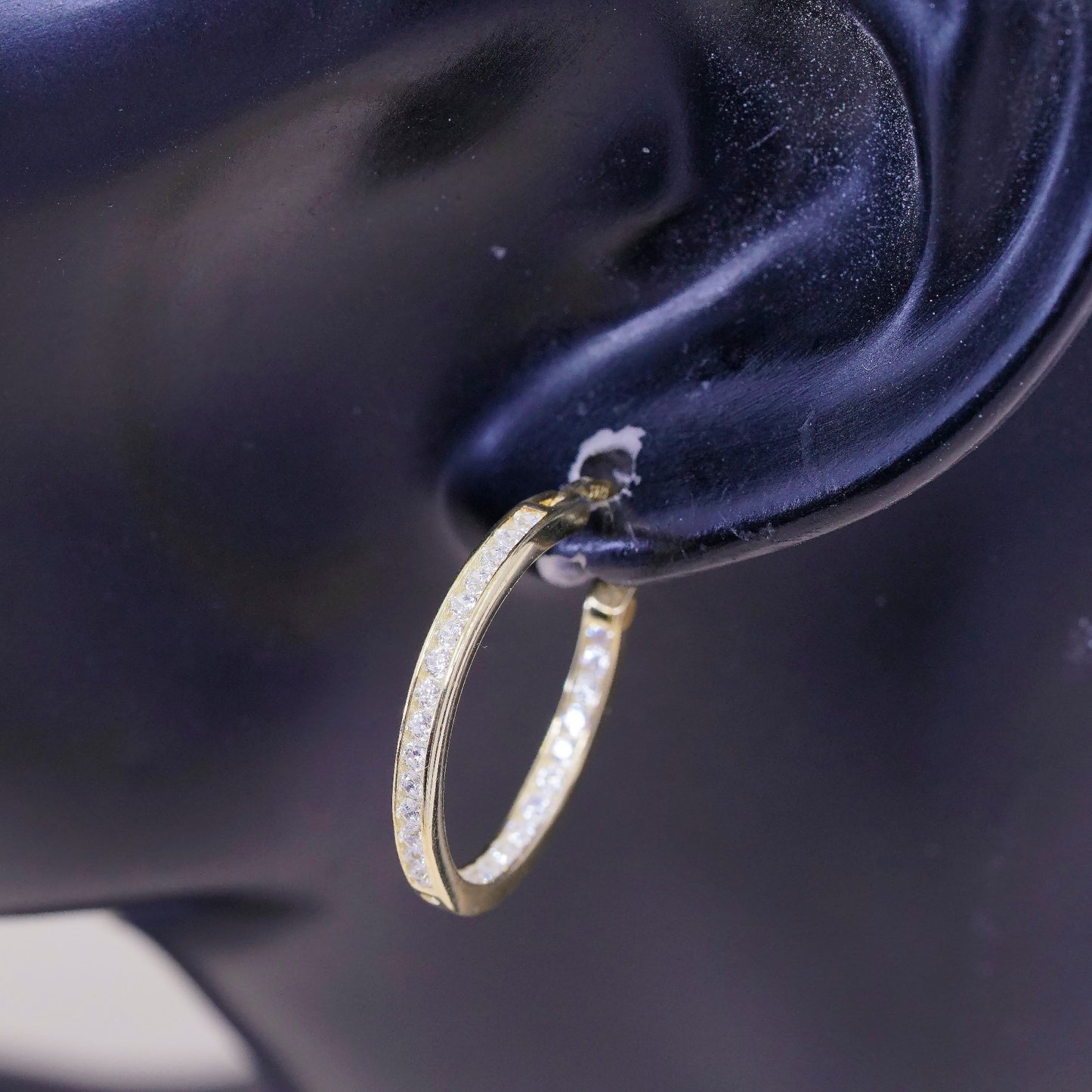 0.75”, Vintage vermeil gold sterling silver earrings, 925 hoops with Cz,