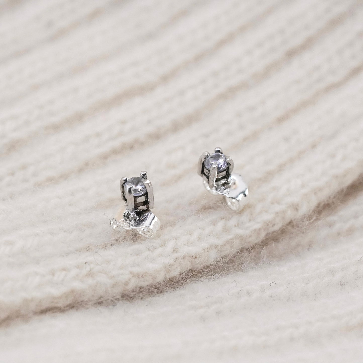 3mm, Vintage sterling 925 silver cz studs, minimalist earrings