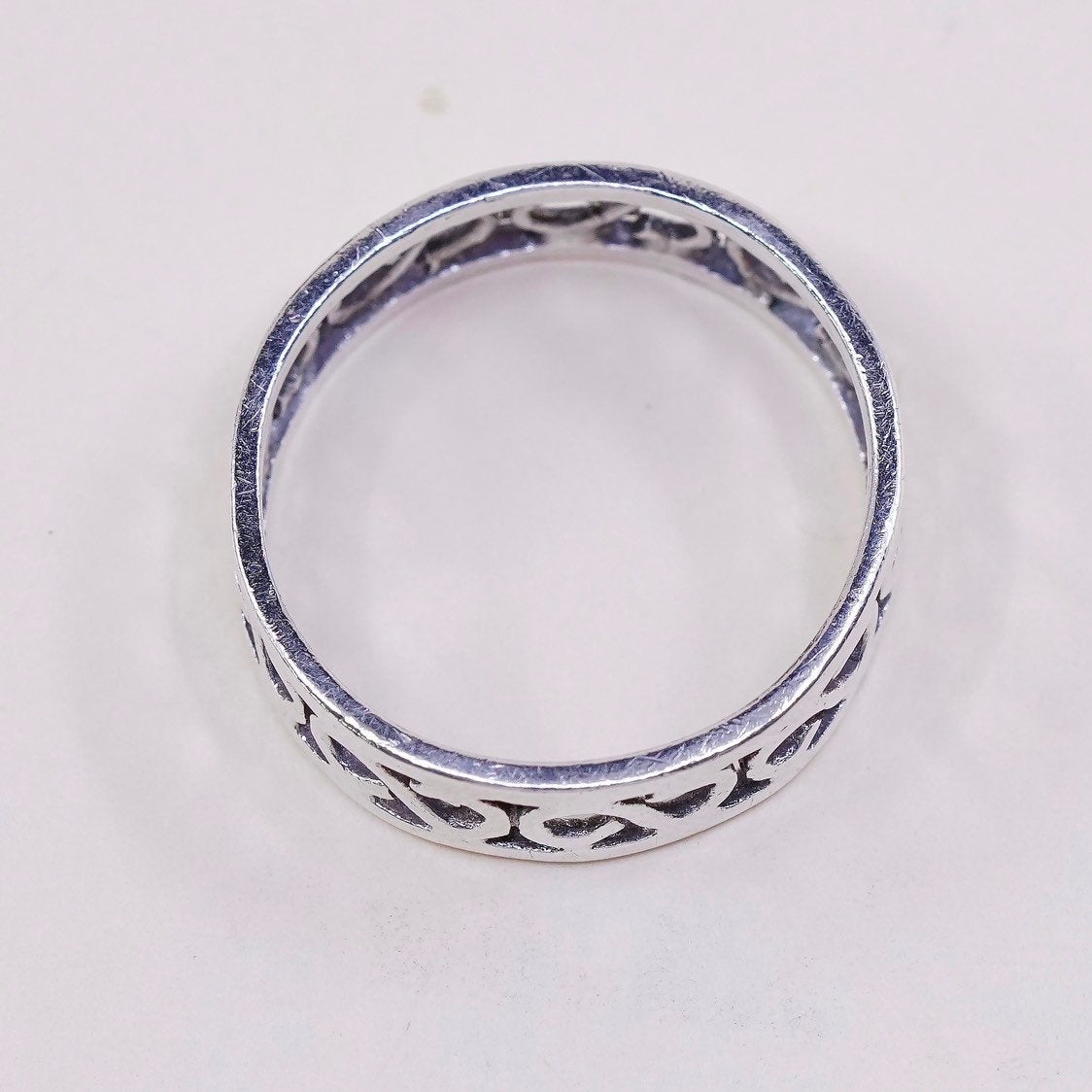 sz 8.75, vtg Sterling silver handmade ring, mexico 925 band w/ swirl wave