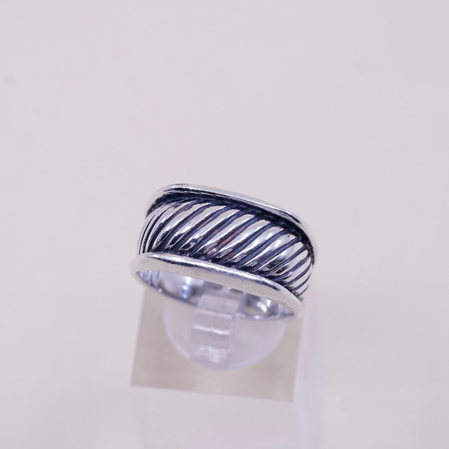 Size 9.25, vtg sterling silver handmade statement ring, 925 cable ribbed band
