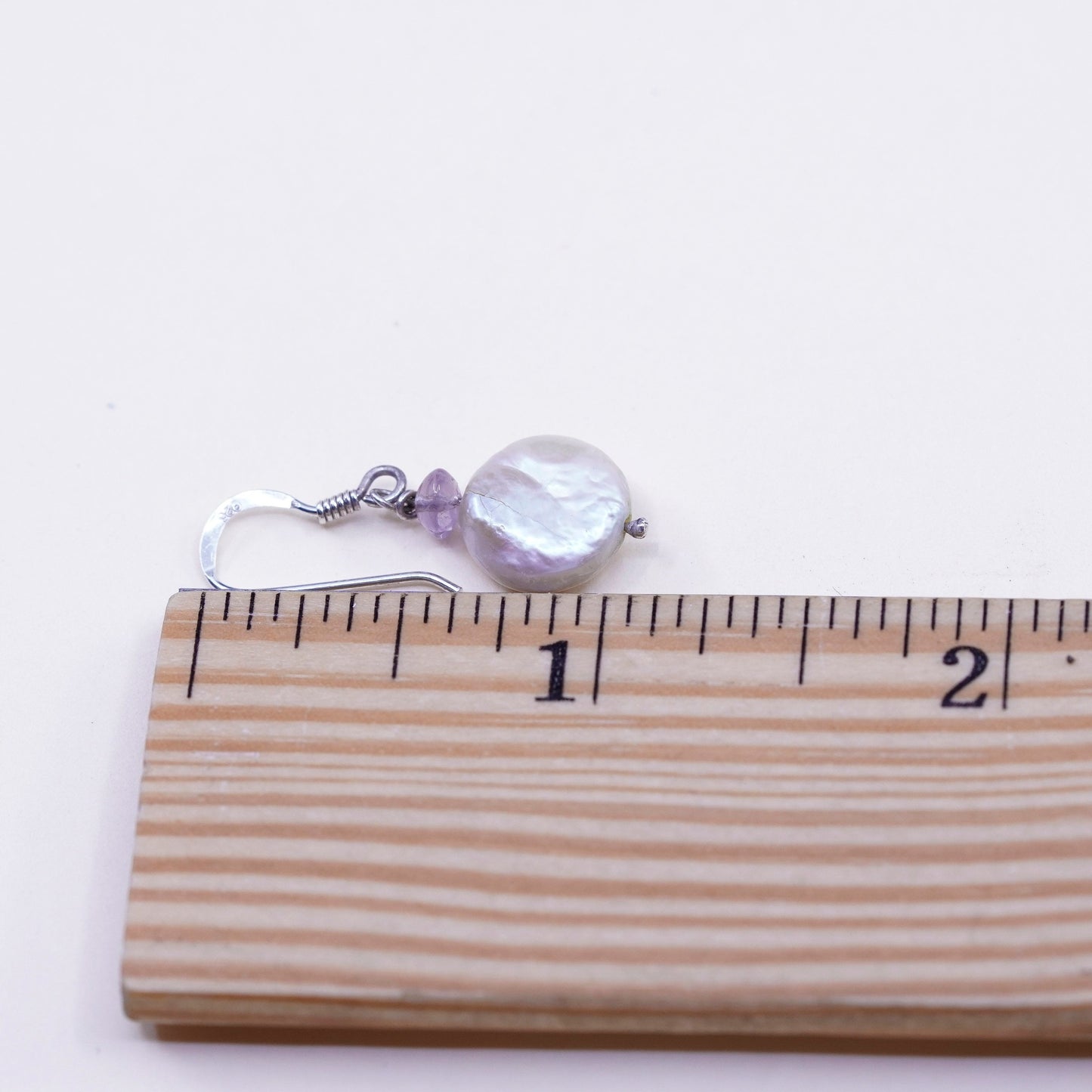 Vintage sterling silver handmade earrings, 925 dangles with coin pearl