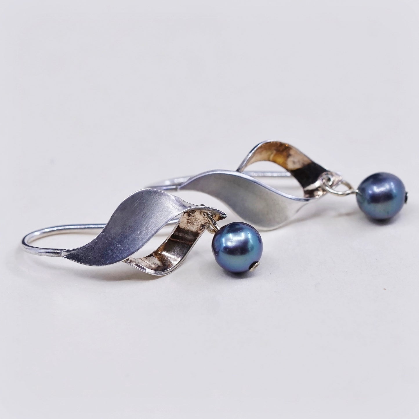 Vintage Sterling silver handmade earrings, 925 hooks with pearl drops