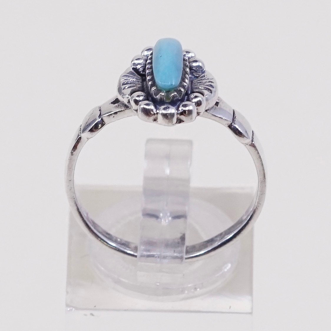 sz 7, vtg sterling 925 silver ring w/ oval turquoise, Native American handmade