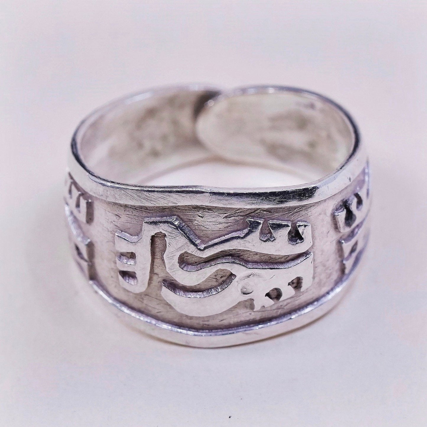 sz 7, vtg Sterling silver handmade ring, 925 band w/ pattern