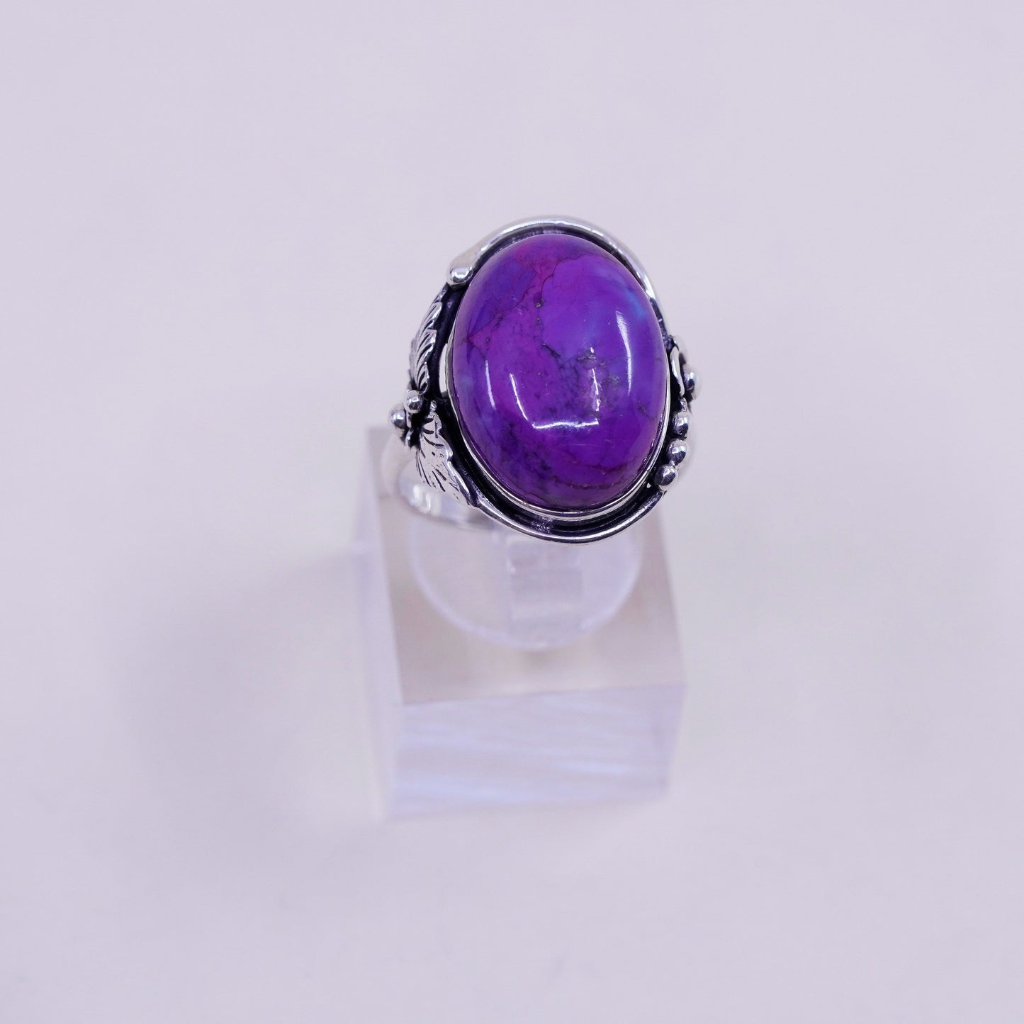 Size 8, BBJ sterling silver handmade 925 ring with oval purple turquoise beads