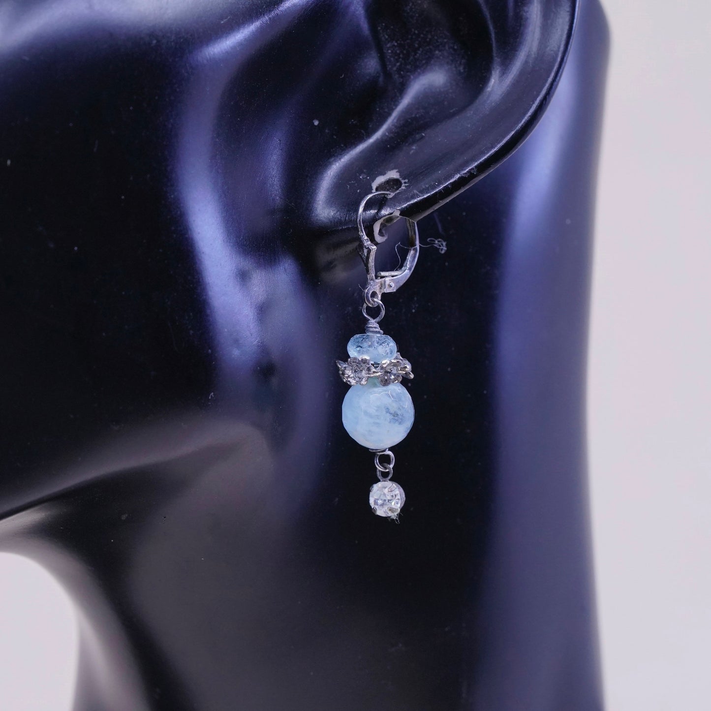 Vintage Sterling 925 silver handmade earrings with blue crystal dangles