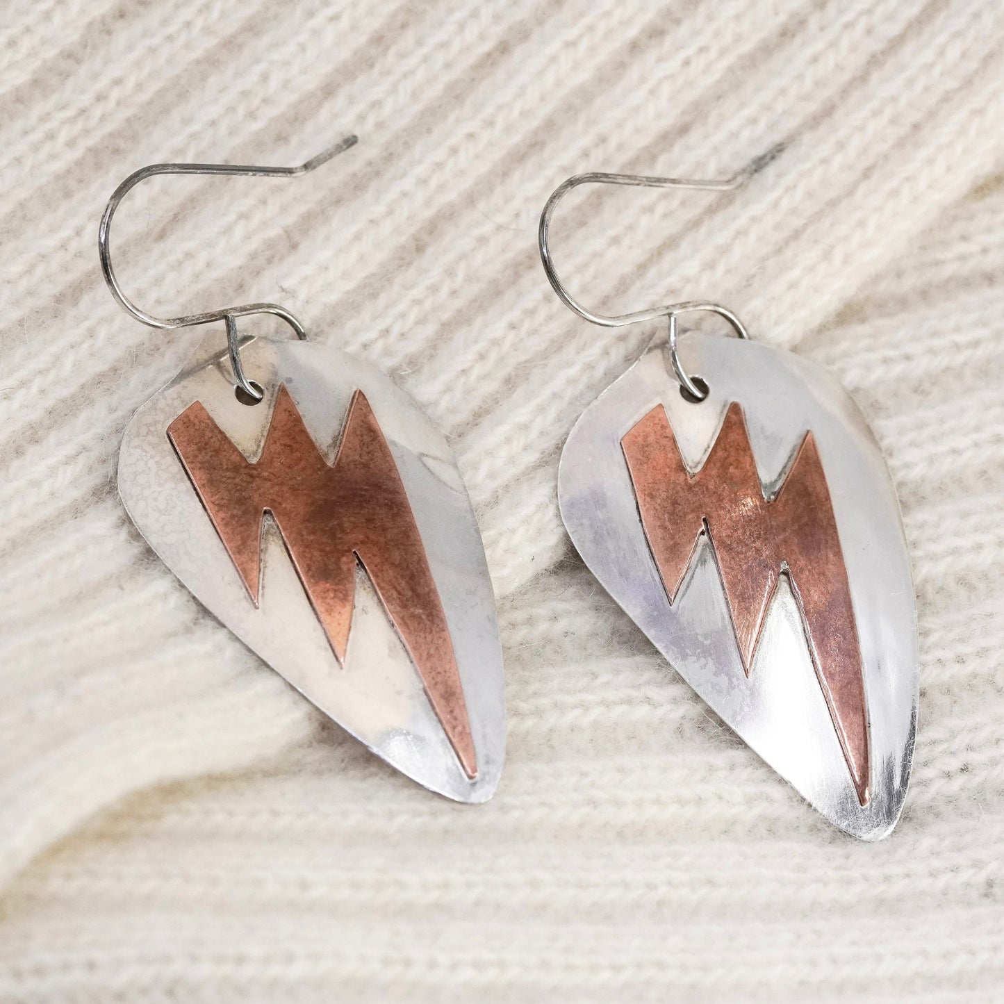 Two Tone Roggio sterling silver handmade earrings, 925 disc copper lightening