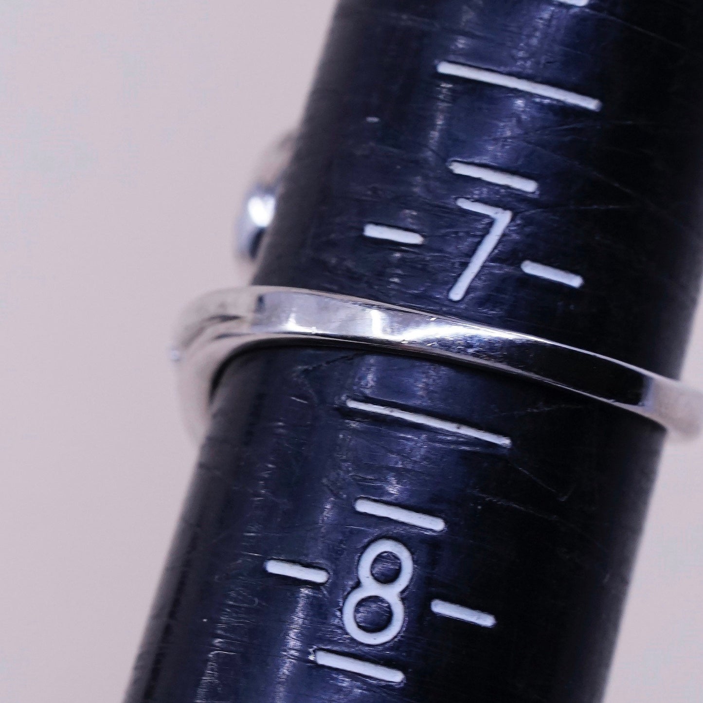 Size 7.25, Vintage sterling silver handmade wavy ring, engagement ring with cz
