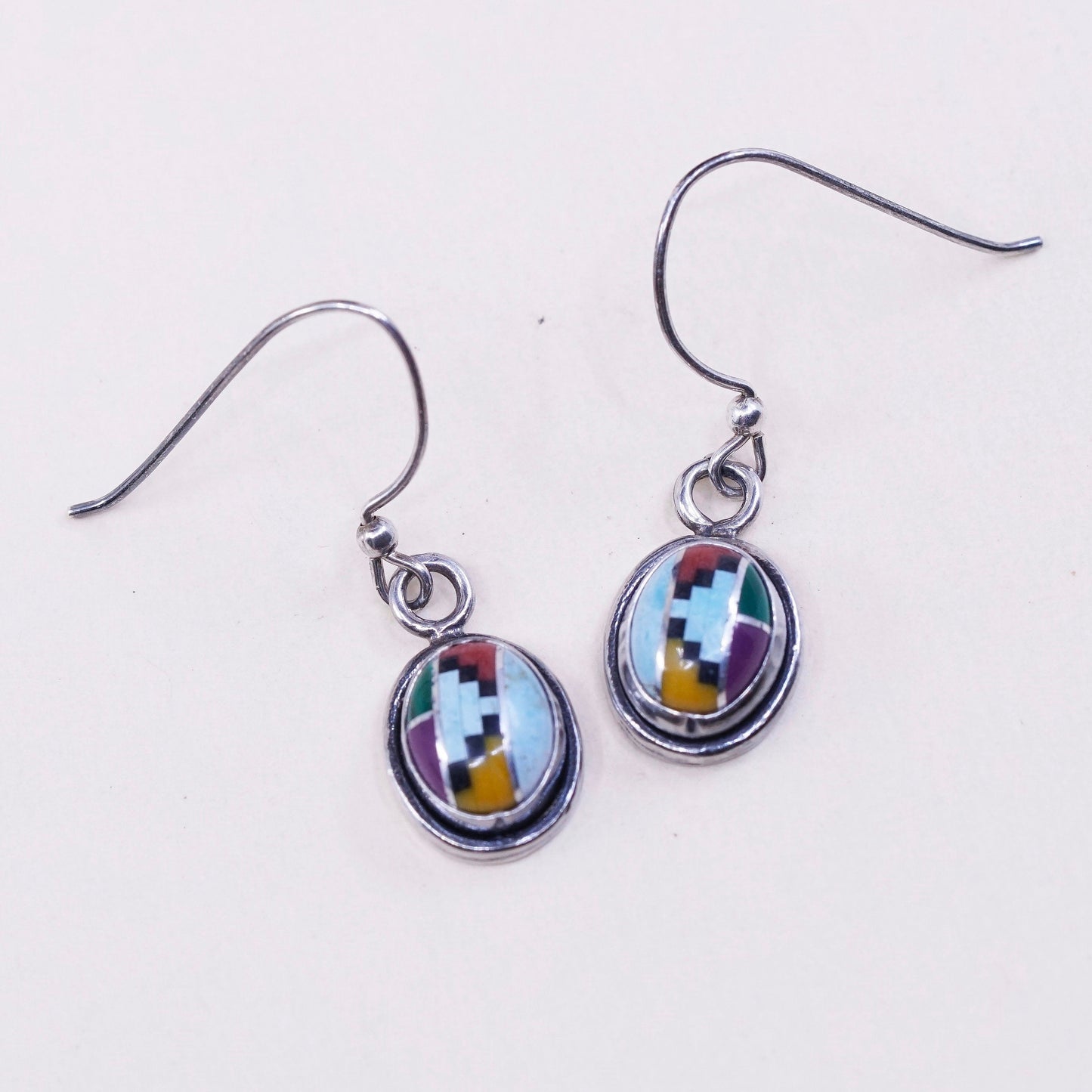 Vintage Southwestern Sterling 925 silver handmade earrings with turquoise zuni