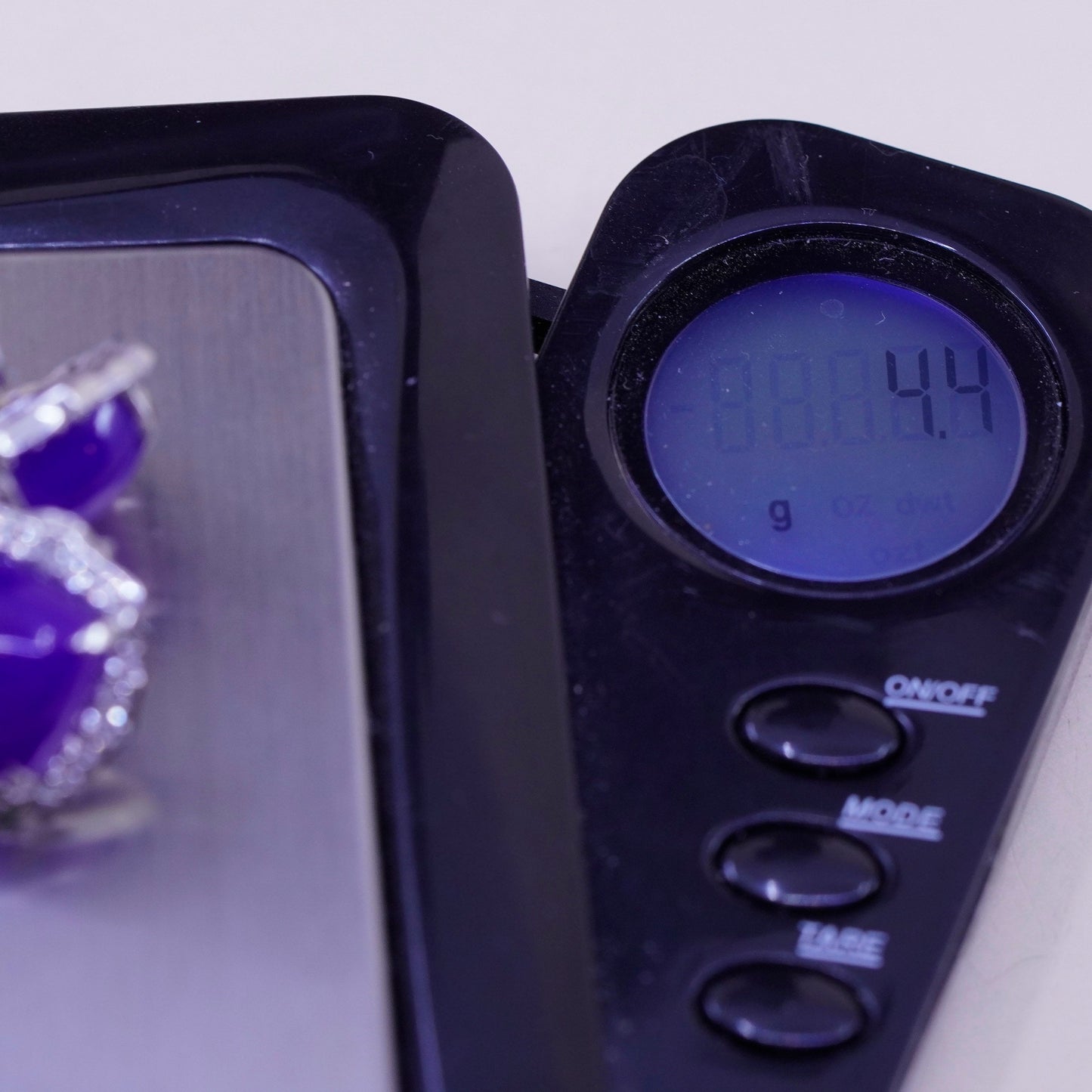 Vintage sterling silver handmade earrings, 925 studs with amethyst and diamond
