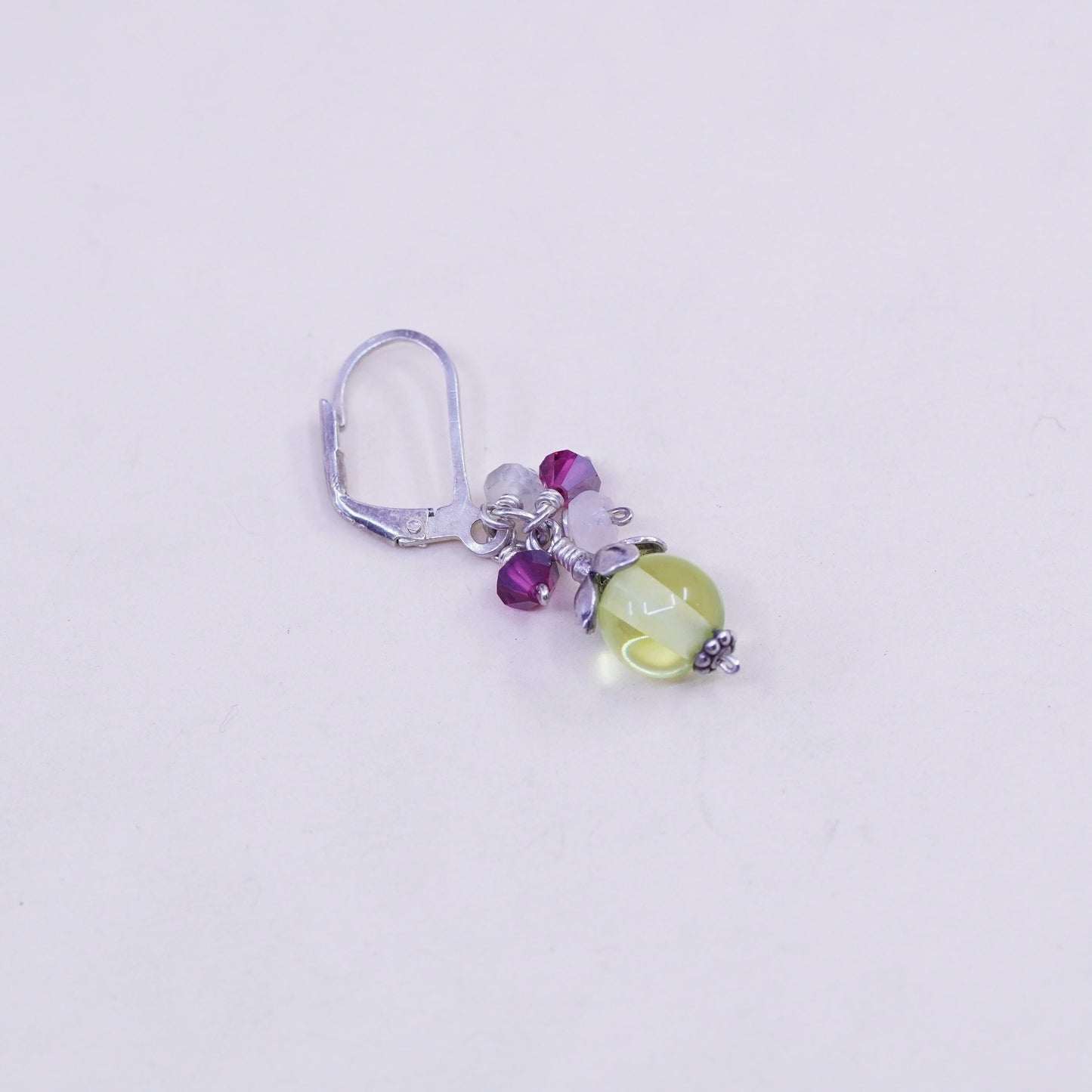 Vintage Sterling 925 silver handmade earrings with cluster green glass beads