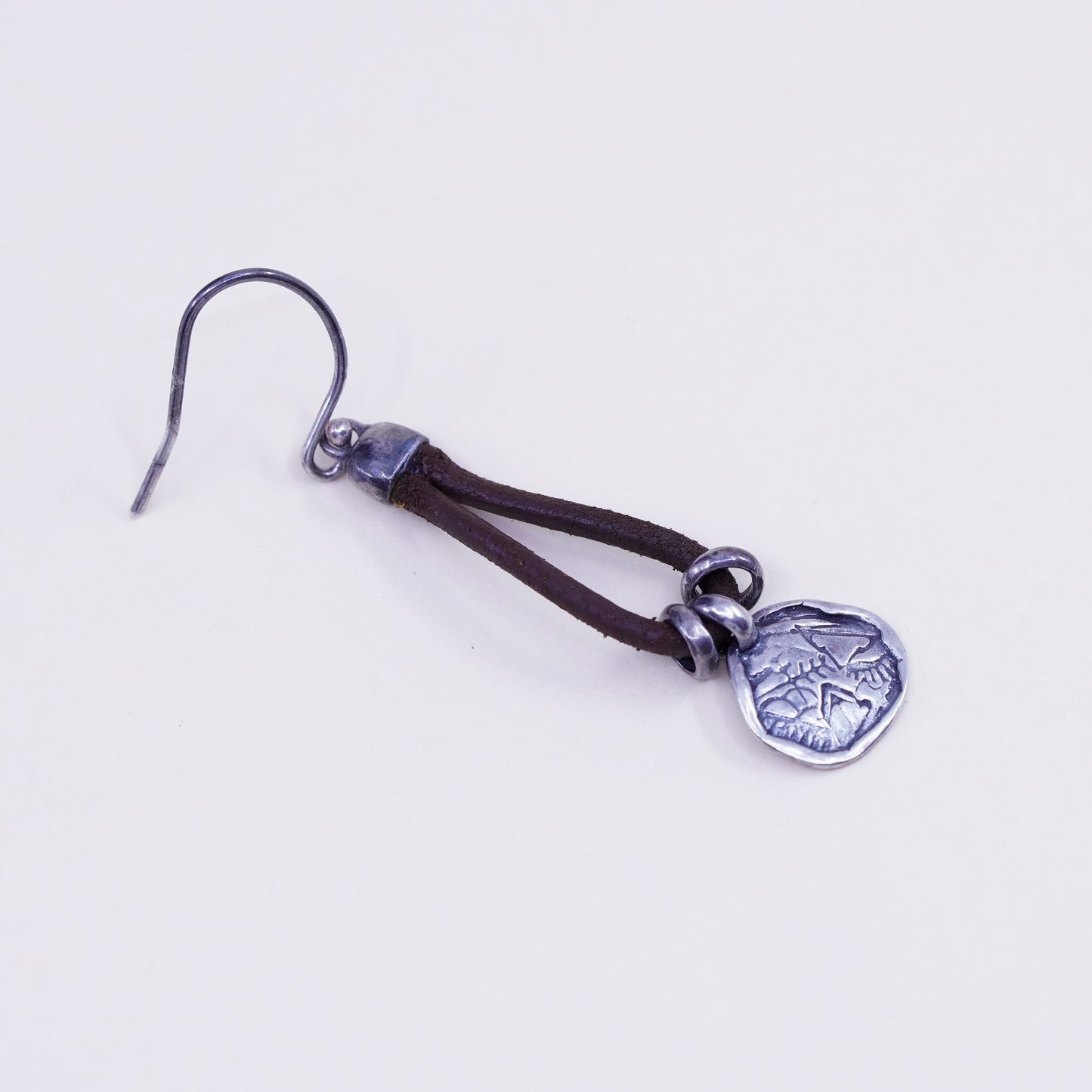 SILPADA Sterling Silver 925 and Brown Leather Drop “Prairie Girl Earrings W2179